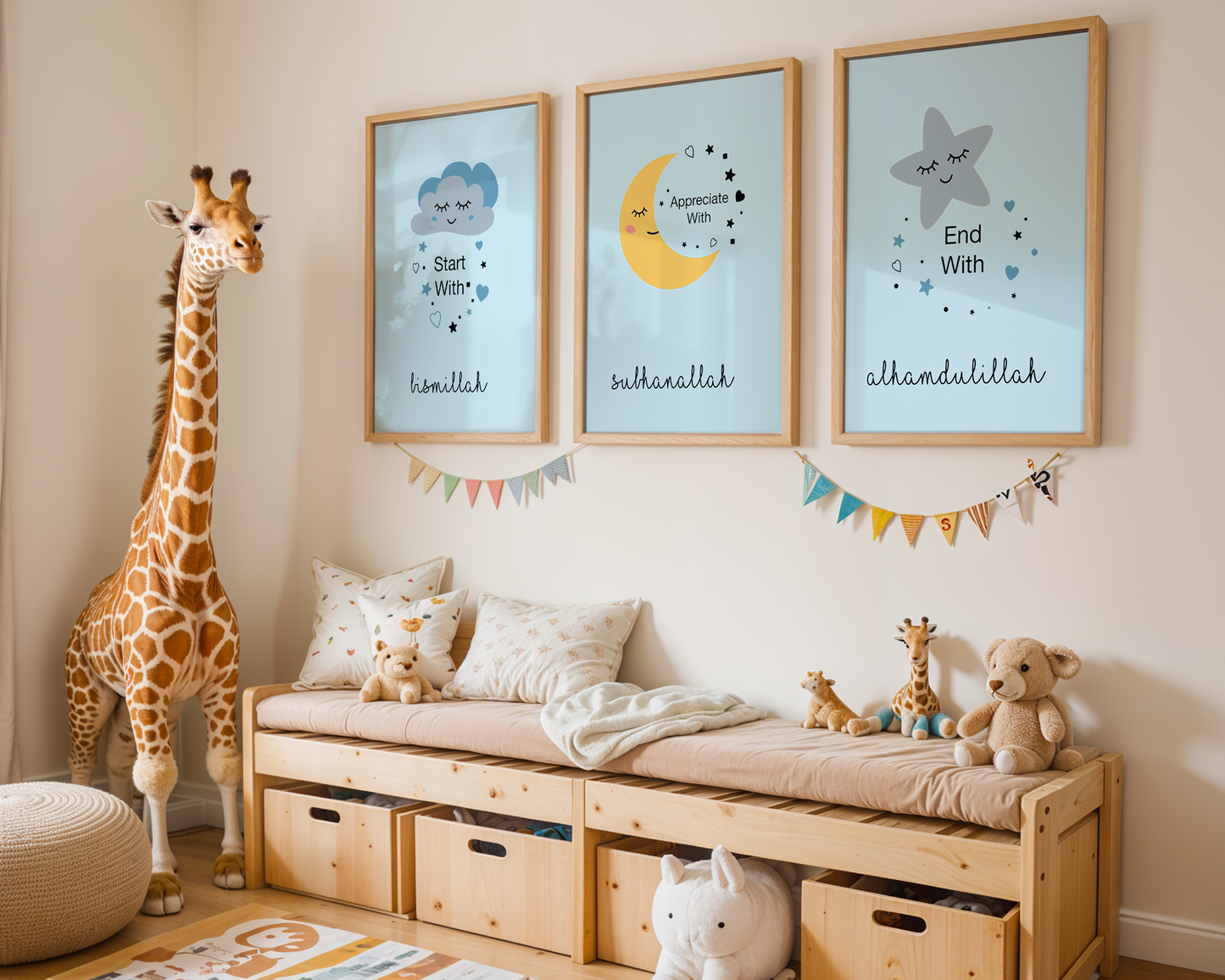 Set of 3 Start With Bismillah Blue Islamic Nursery Wall Art Islamic Decor