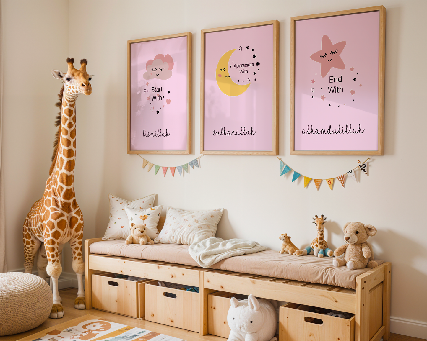 Set of 3 Start With Bismillah Pink Islamic Nursery Wall Art Islamic Decor