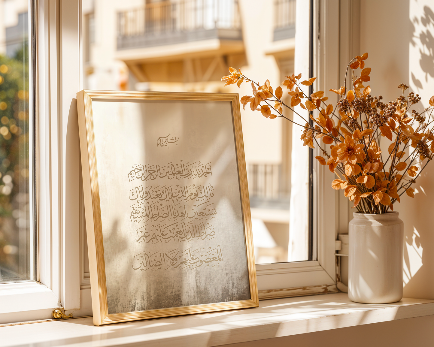 Surah Al Fatihah Taupe Colour Modern Wall Art Print