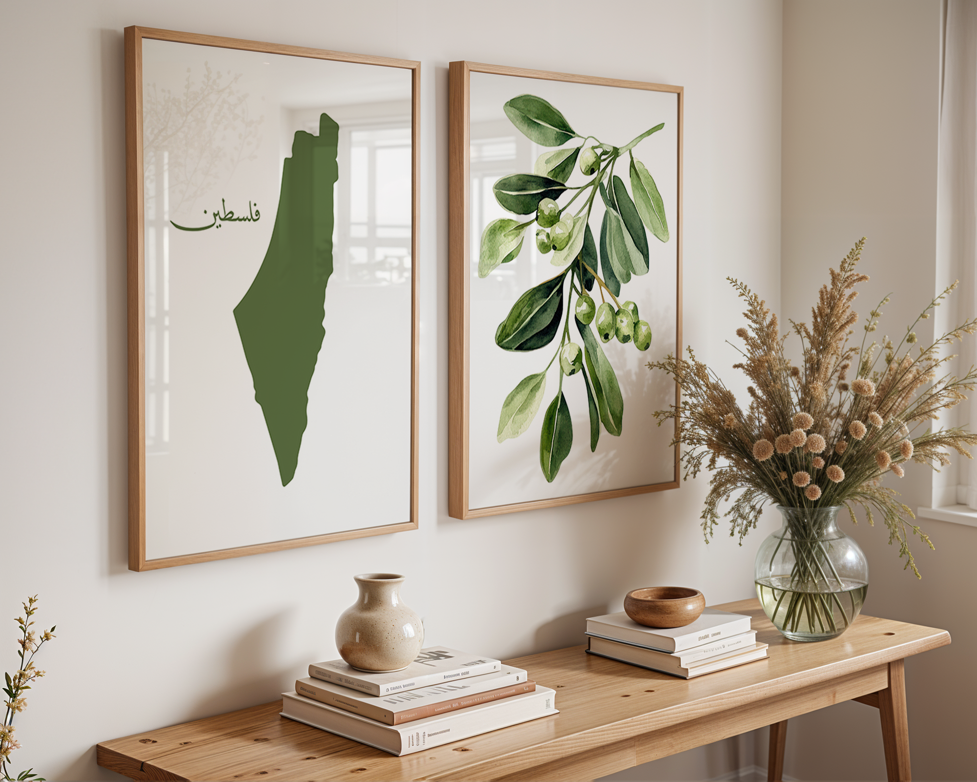 Set of 2 Palestine Map Olive Tree Watercolour Islamic Wall Art Prints