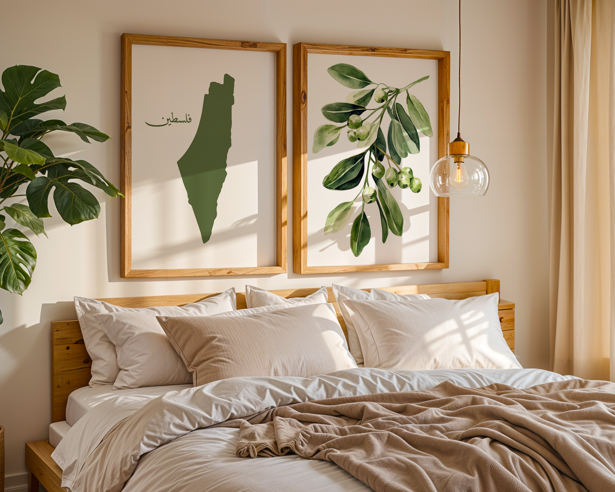 Set of 2 Palestine Map Olive Tree Watercolour Islamic Wall Art Prints