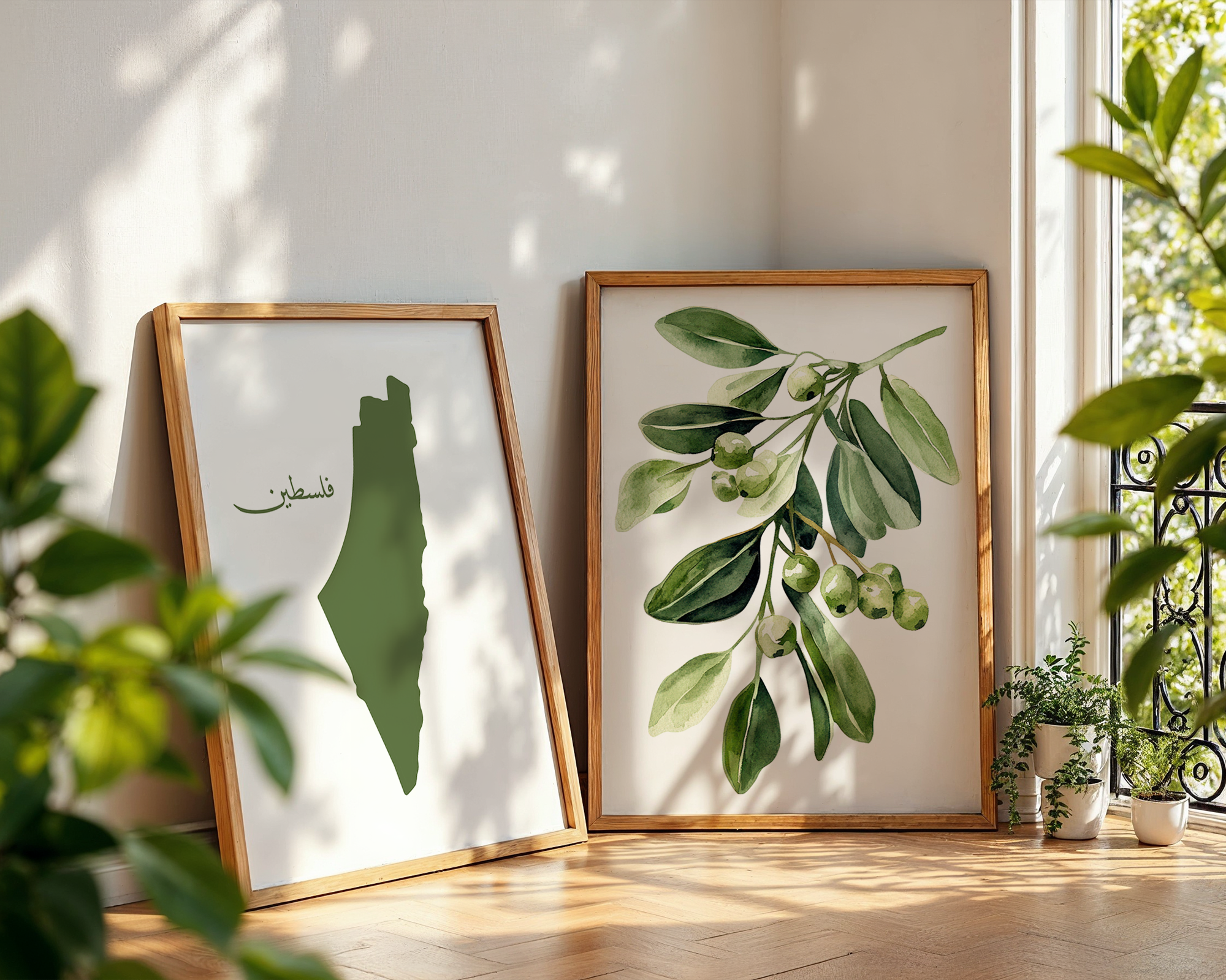 Set of 2 Palestine Map Olive Tree Watercolour Islamic Wall Art Prints