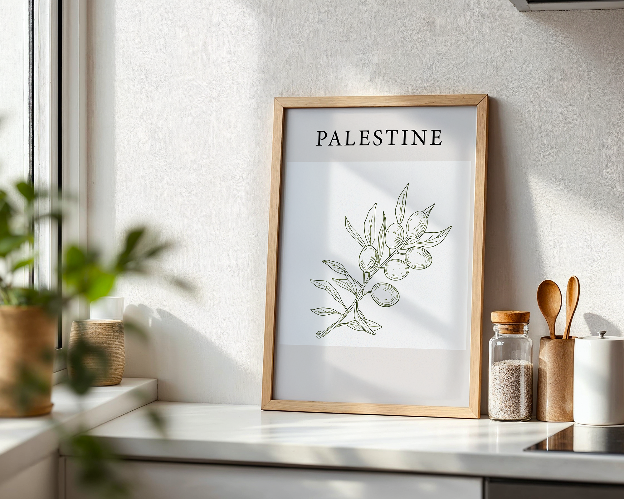 Palestine Olive Tree Grey Wall Art Print