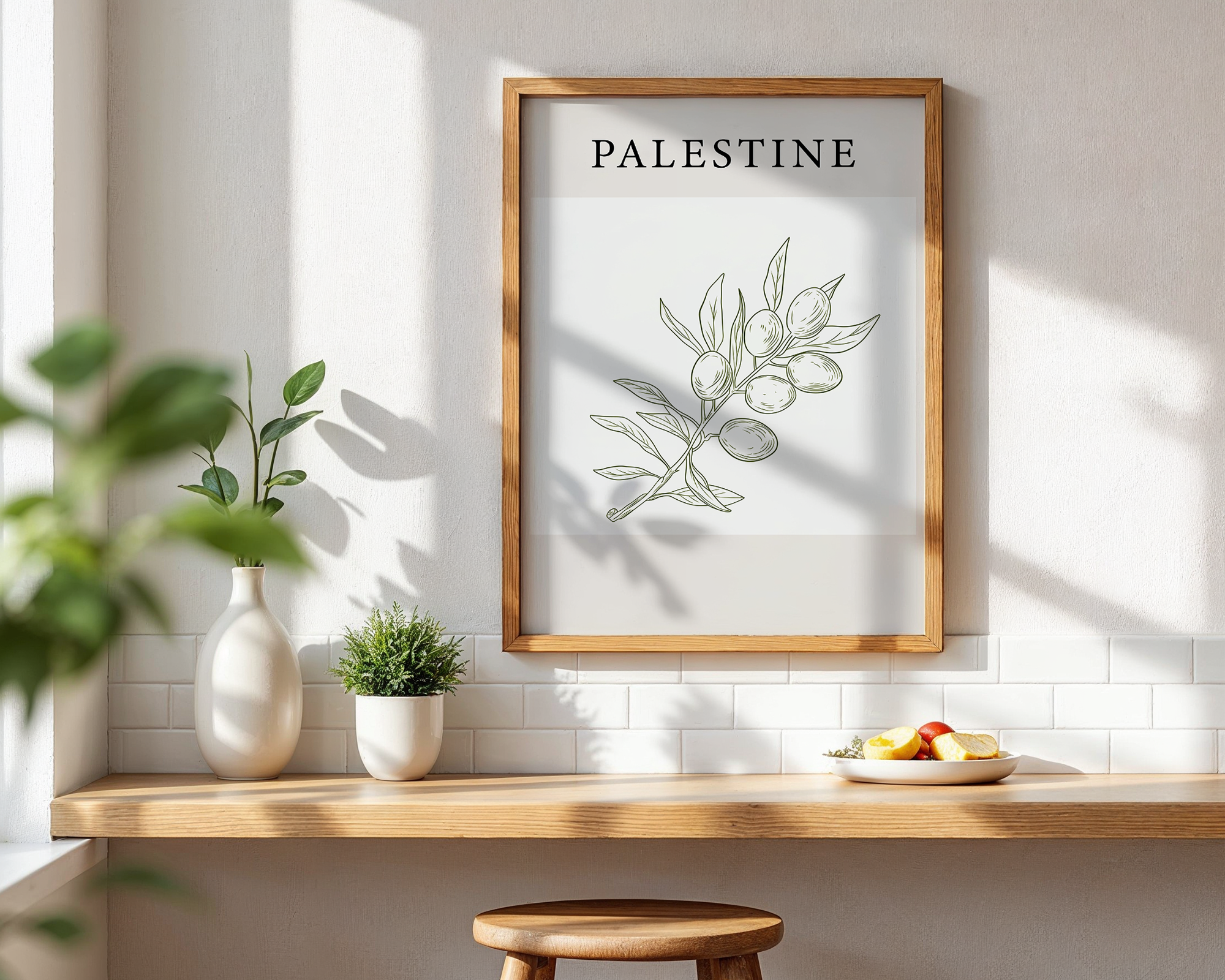 Palestine Olive Tree Grey Wall Art Print