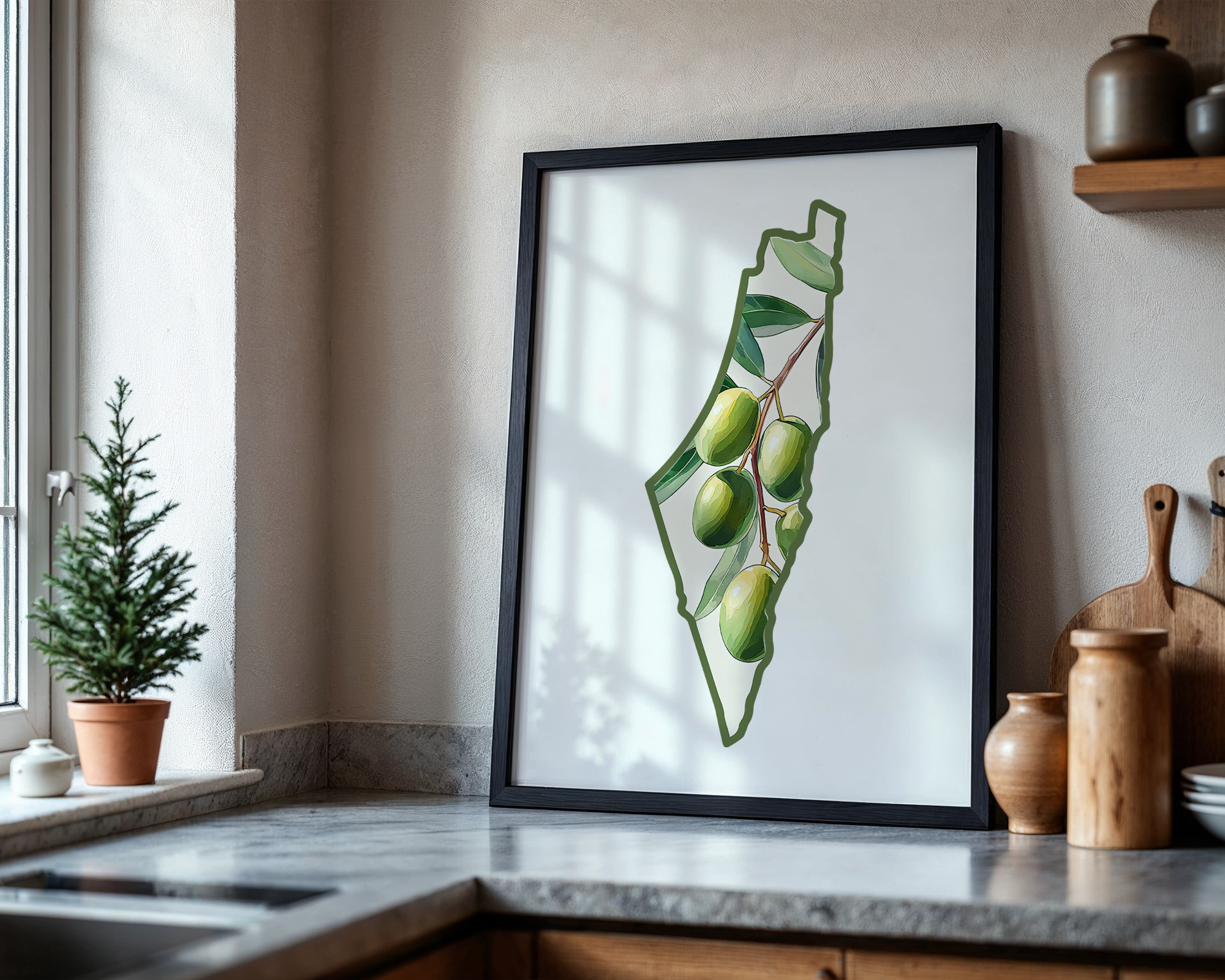 Palestine Olive Tree Map Wall Art Print