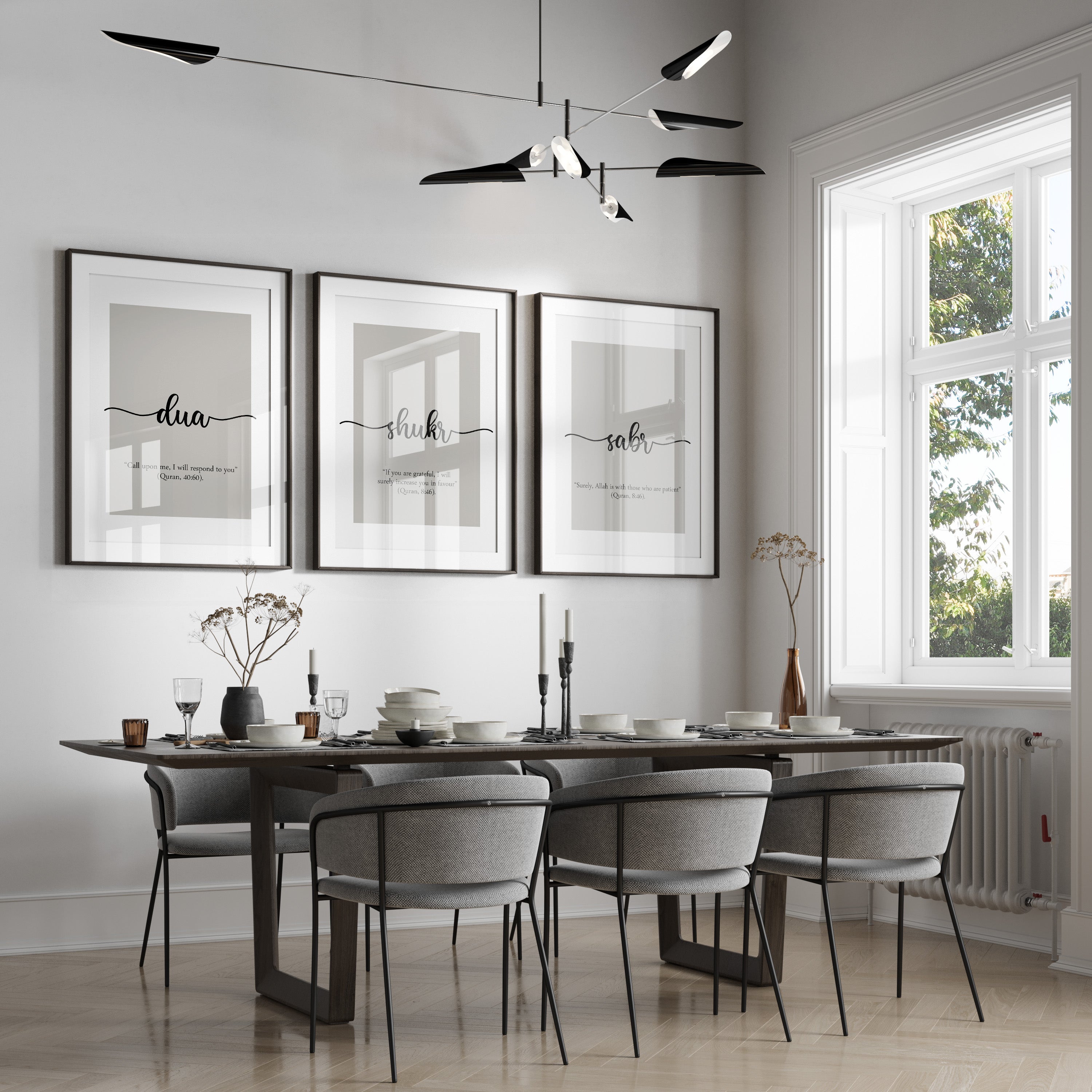 Islamic Wall Art 3x Sabr, Shukr, Dua Calligraphy with Quotes