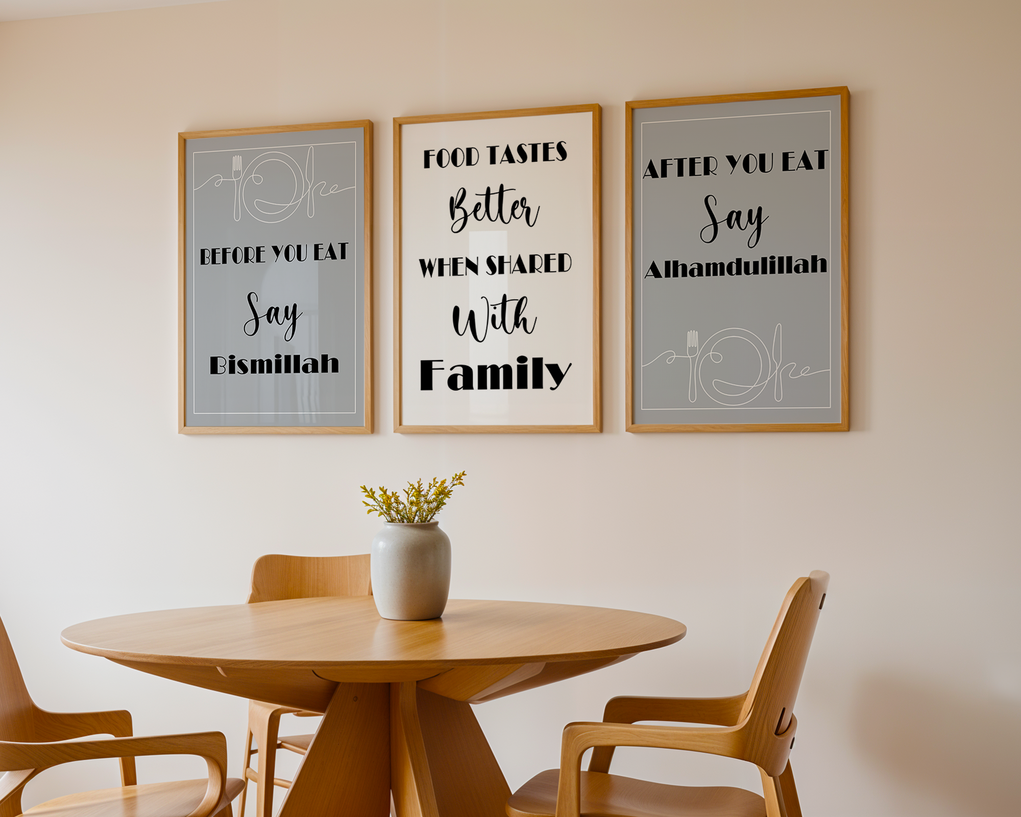 Start with Bismillah End with Alhamdulillah Islamic Kitchen Wall Art Set