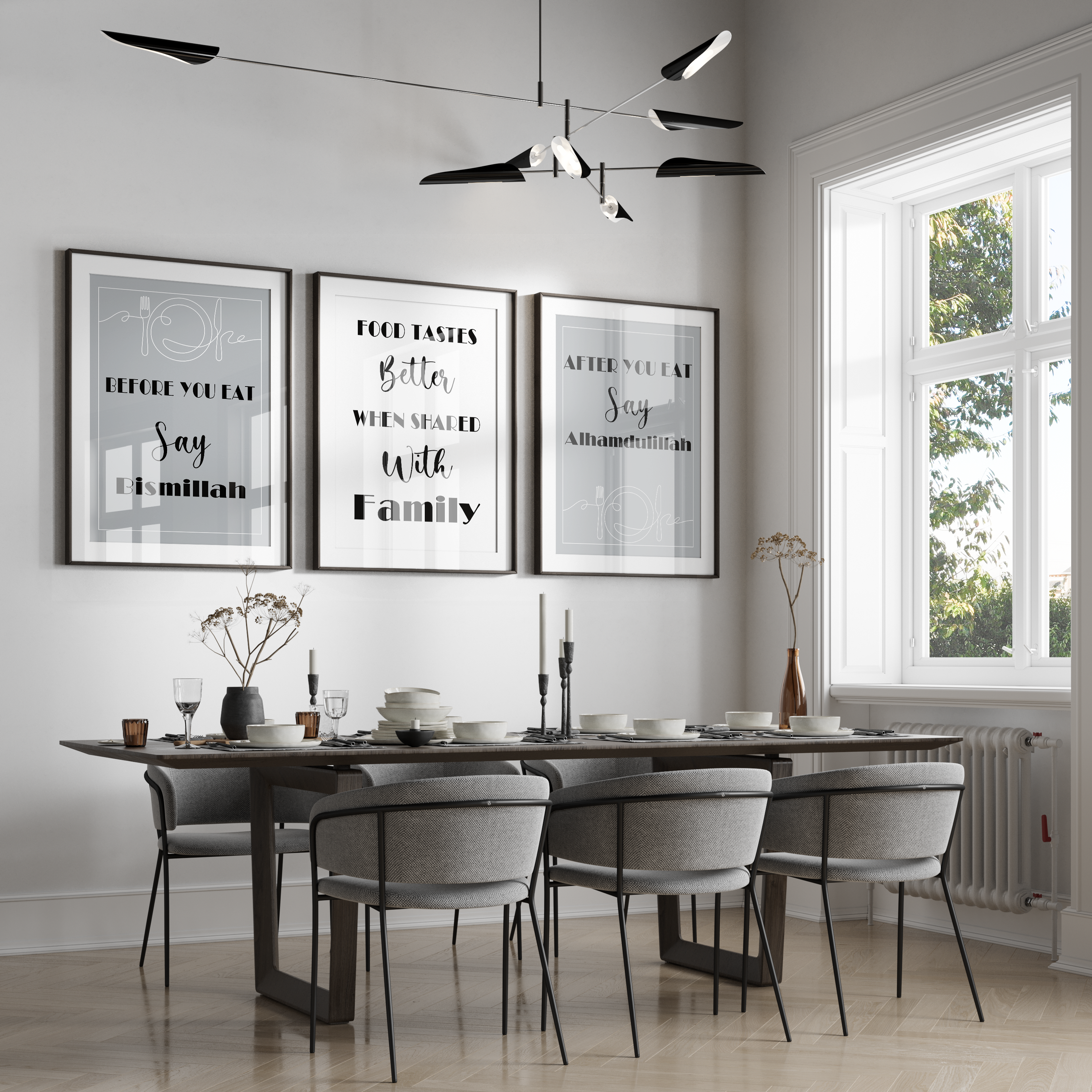 Start with Bismillah End with Alhamdulillah Islamic Kitchen Wall Art Set