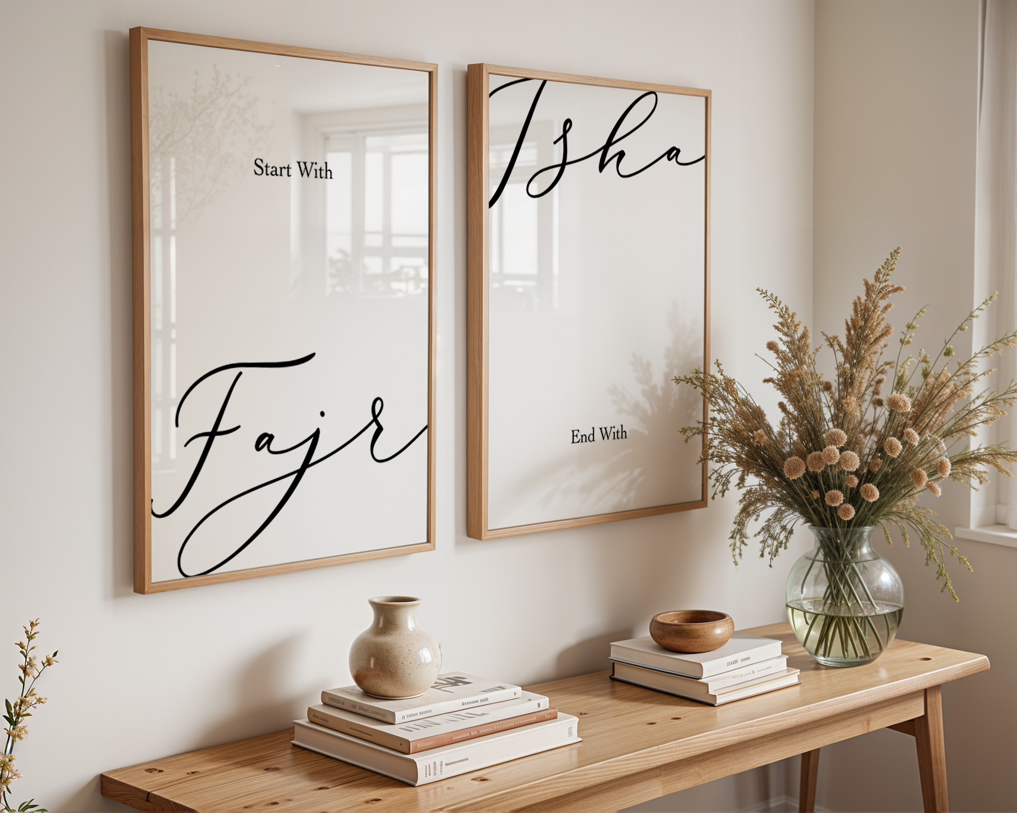 Set of 2 Start with Fajr and End with Isha Islamic Wall Art Prints