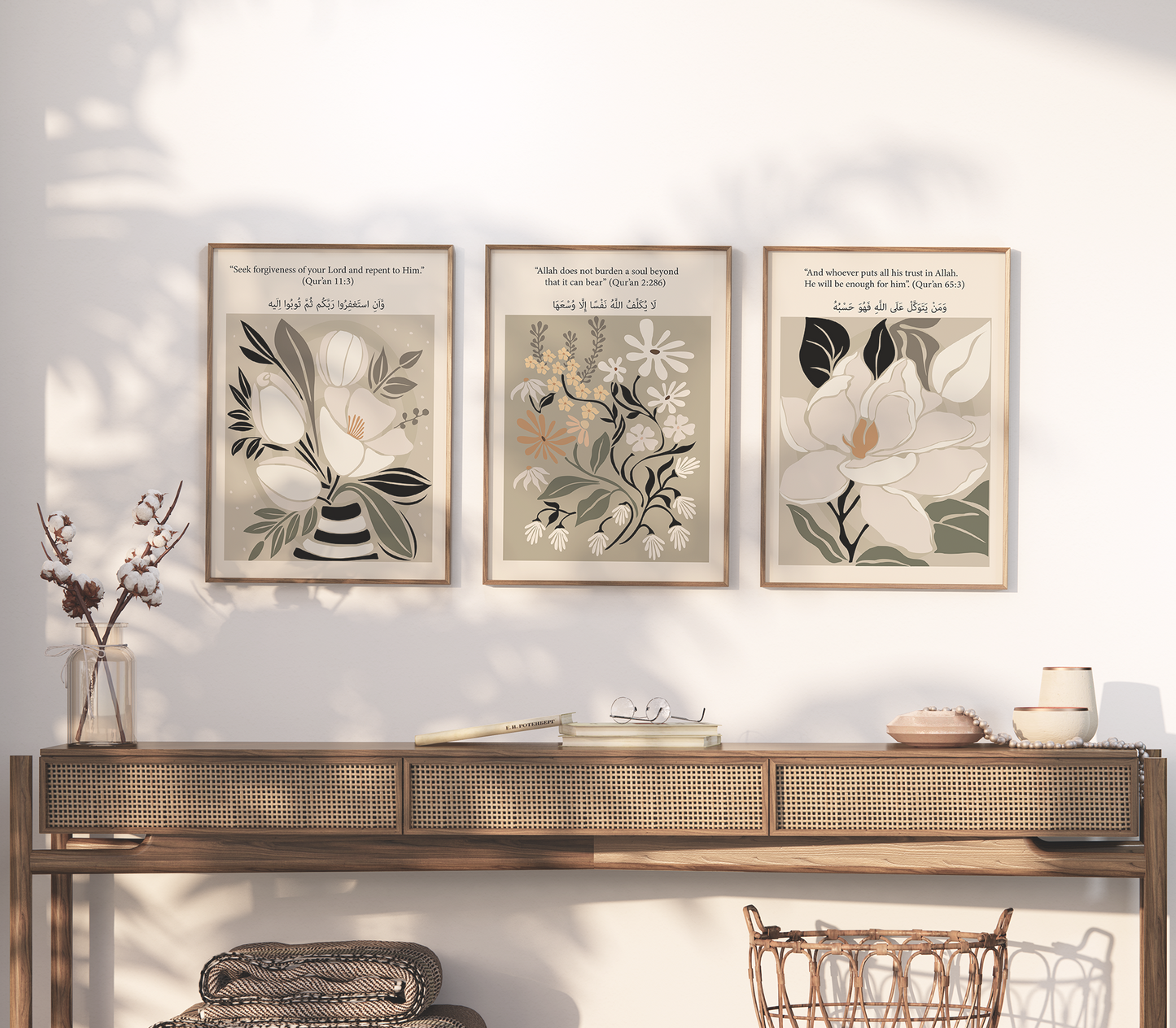Set of 3 - quotes from the Qur'an poster set - Floral Abstract Art