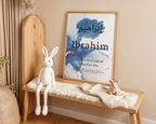 Kids Protection Dua Personalised Blue Islamic Name Print, Arabic Calligraphy, Islamic name, Protection Dua, Wall Art