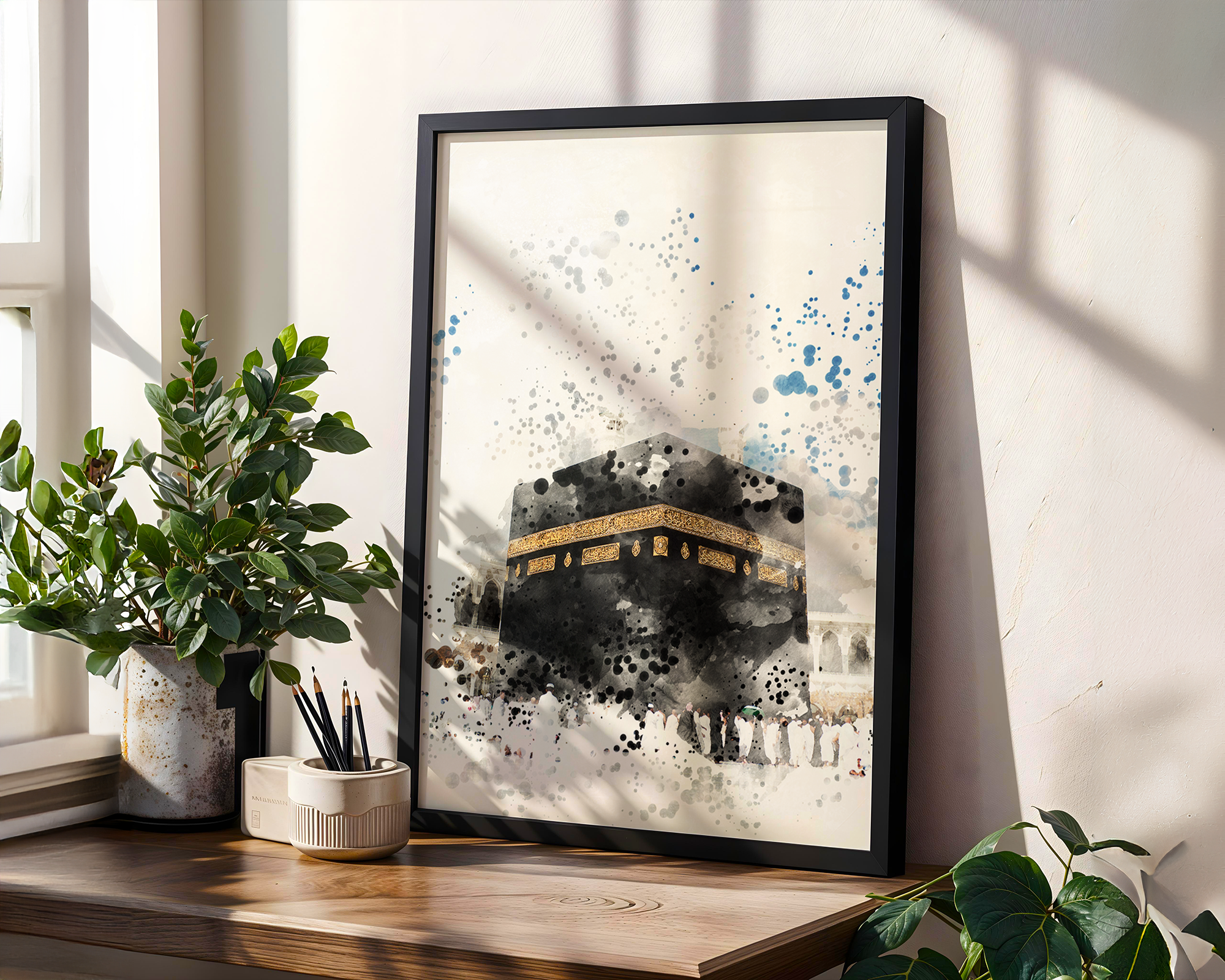 Kaaba Mecca Islamic Wall Art Watercolour Print - Muslim Home Decor