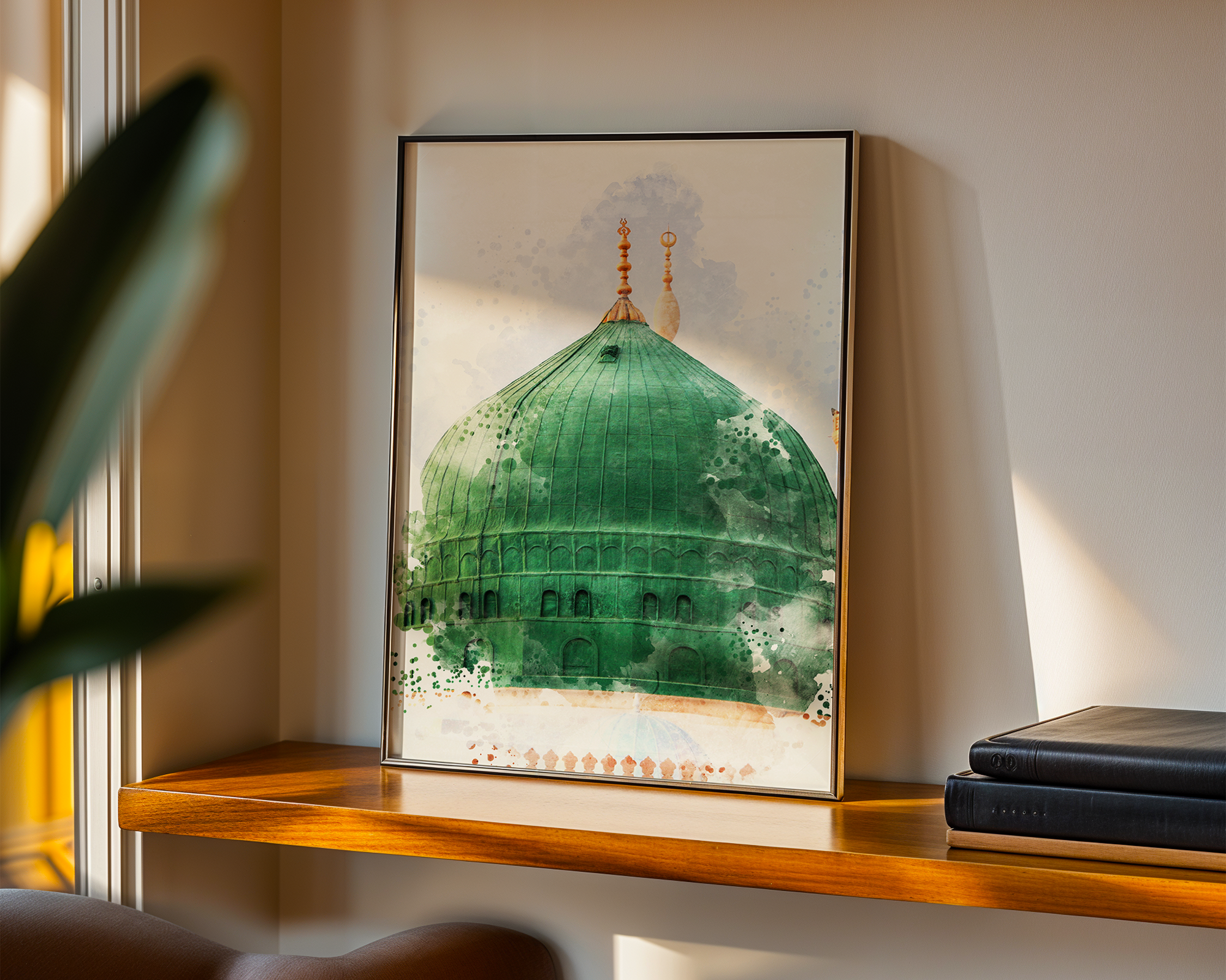 Al-Masjid An-Nabawi Islamic Wall Art Watercolour Print - Muslim Home Decor