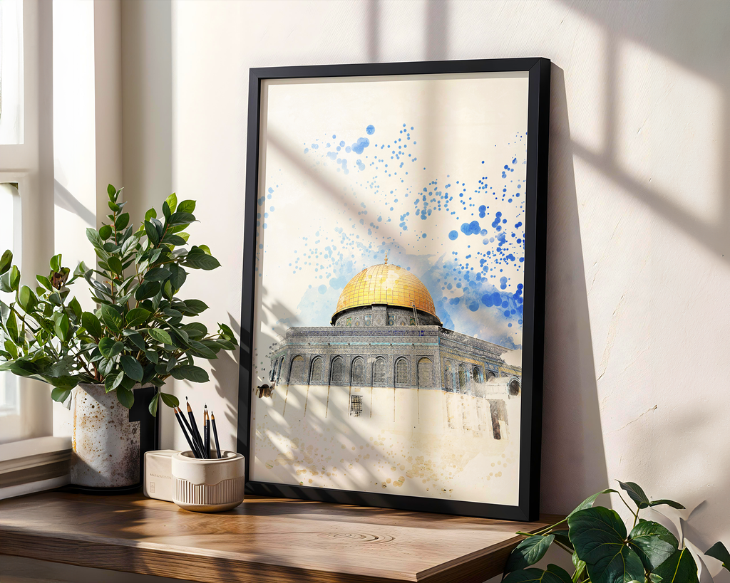 Dome of the Rock Islamic Wall Art Watercolour Print - Muslim Home Decor