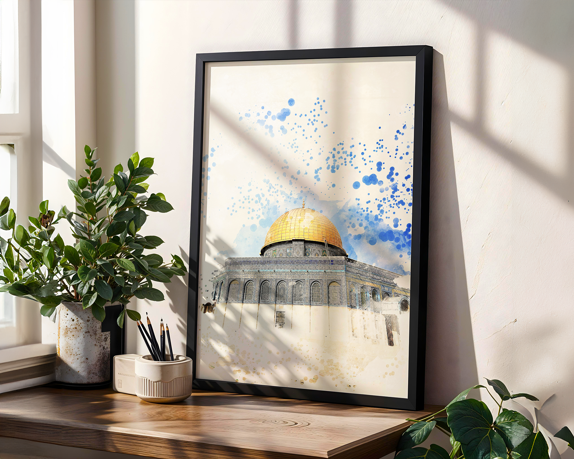Dome of the Rock Islamic Wall Art Watercolour Print - Muslim Home Decor