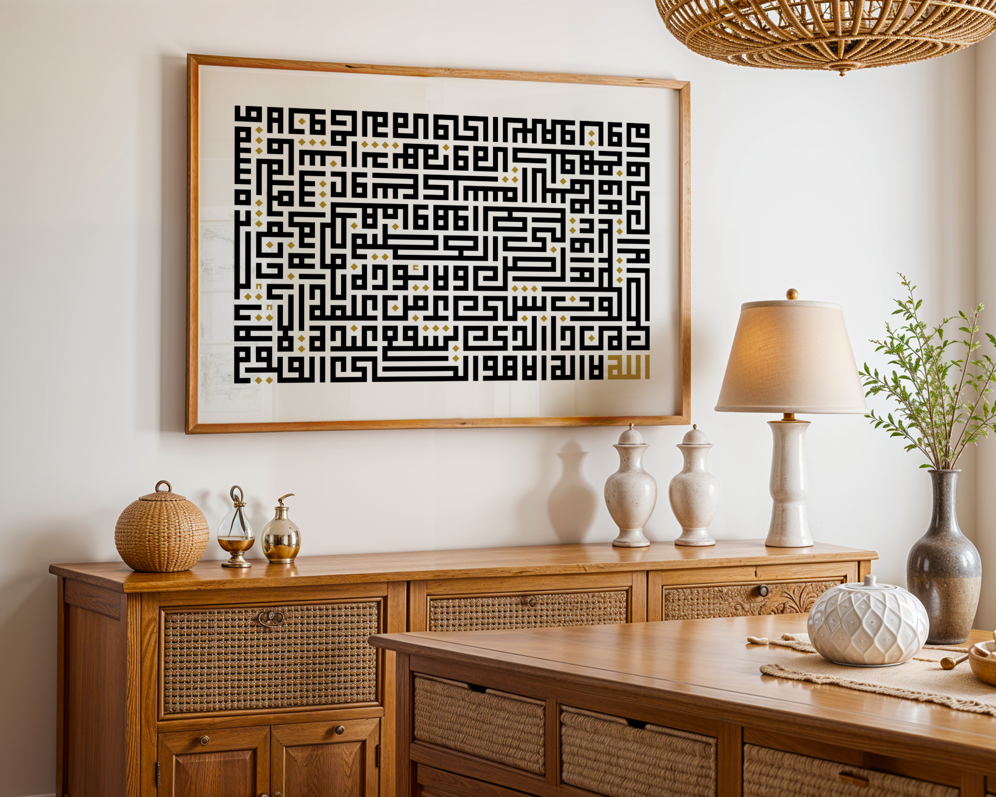 Ayatul Kursi Minimal Kufic Calligraphy black & white Islamic wall art poster