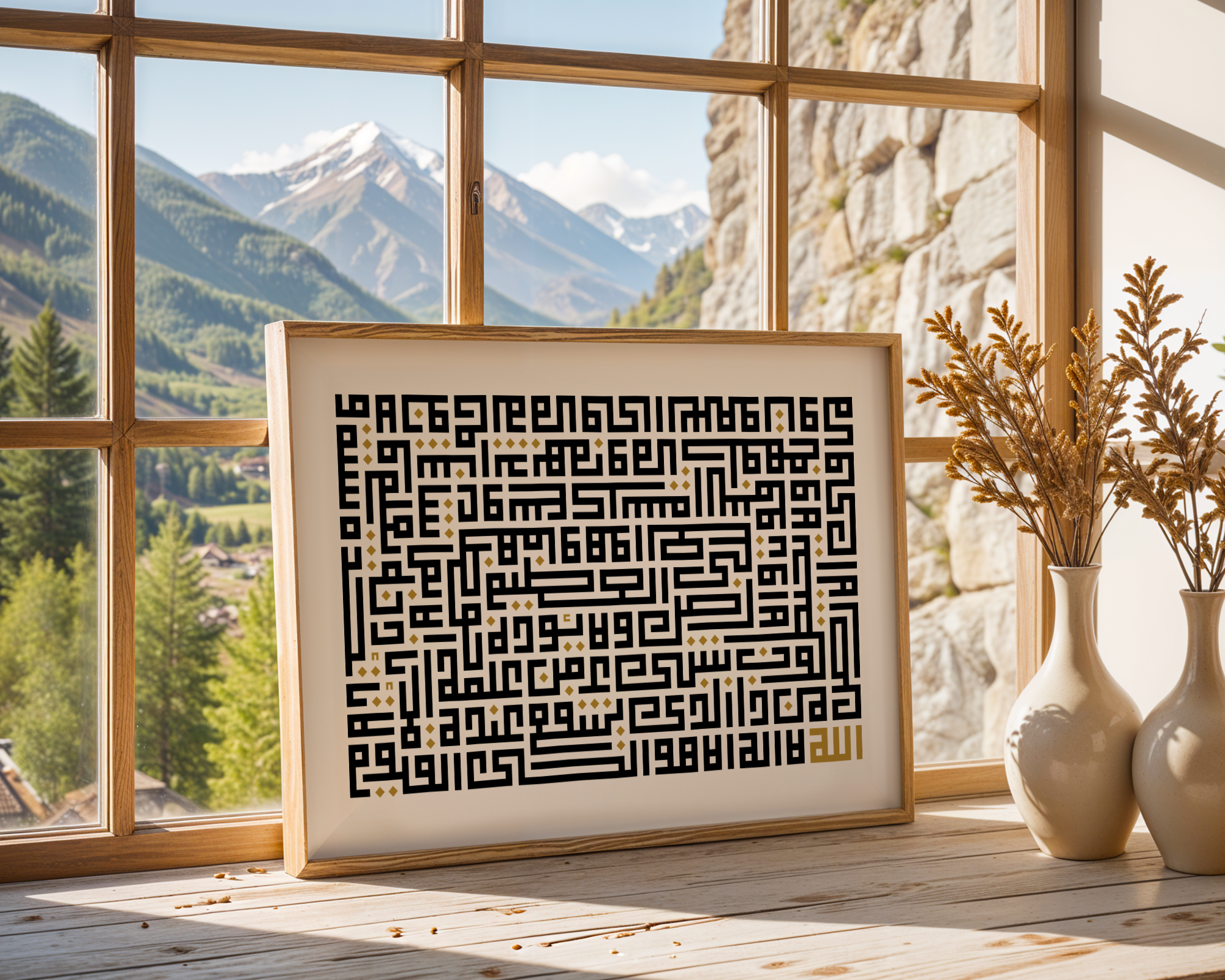 Ayatul Kursi Minimal Kufic Calligraphy black & white Islamic wall art poster