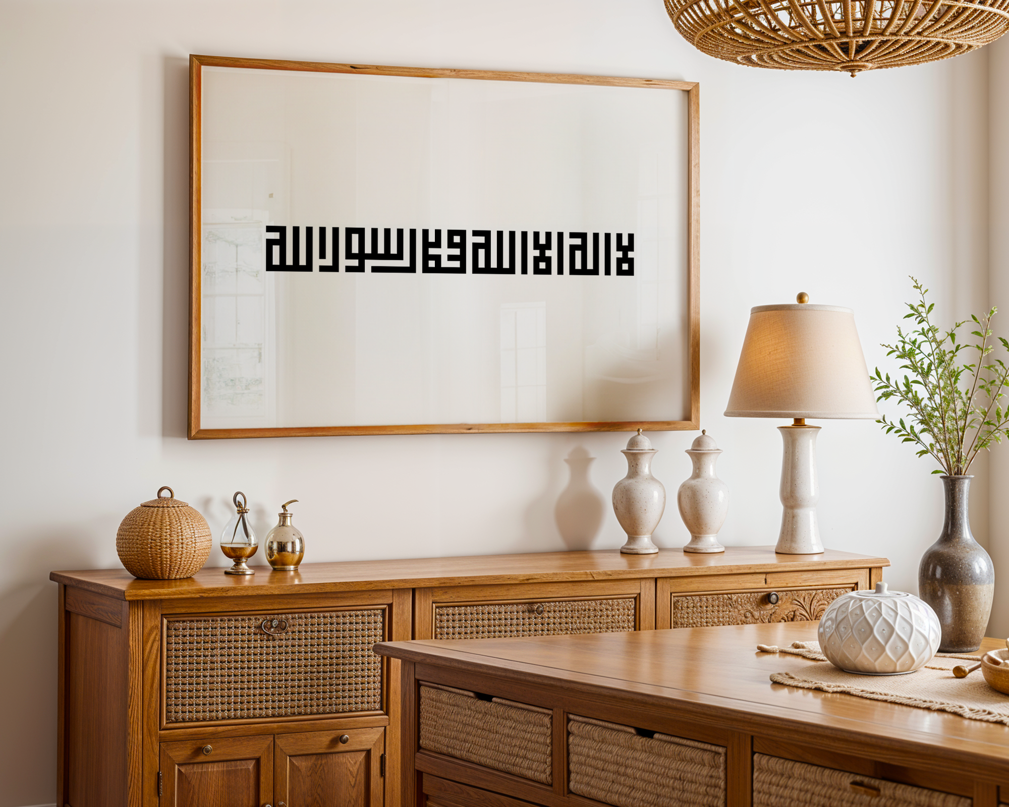 Shahadah Minimal Kufic Calligraphy black & white Islamic wall art poster