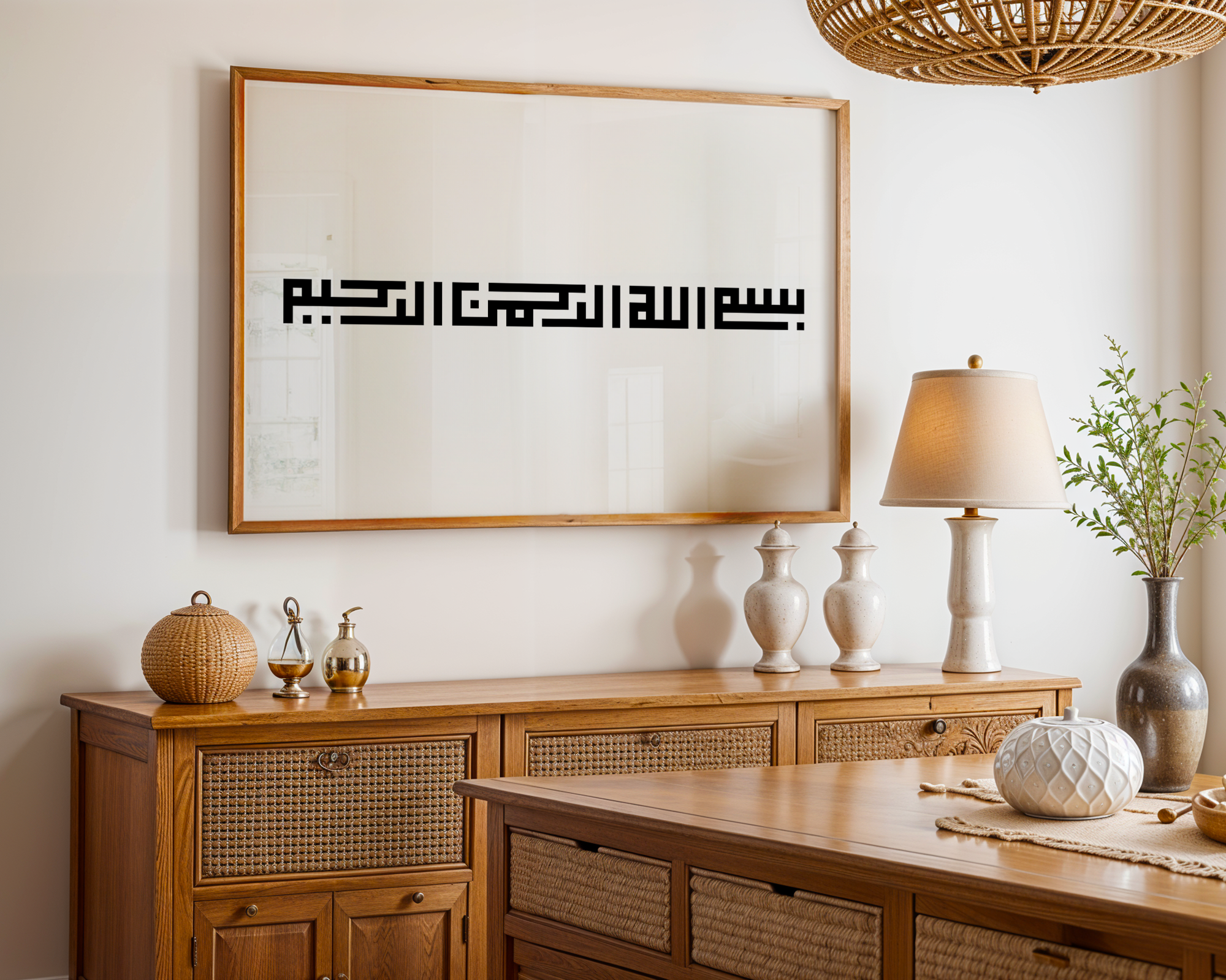 Bismillah Minimal Kufic Calligraphy black & white Islamic wall art poster