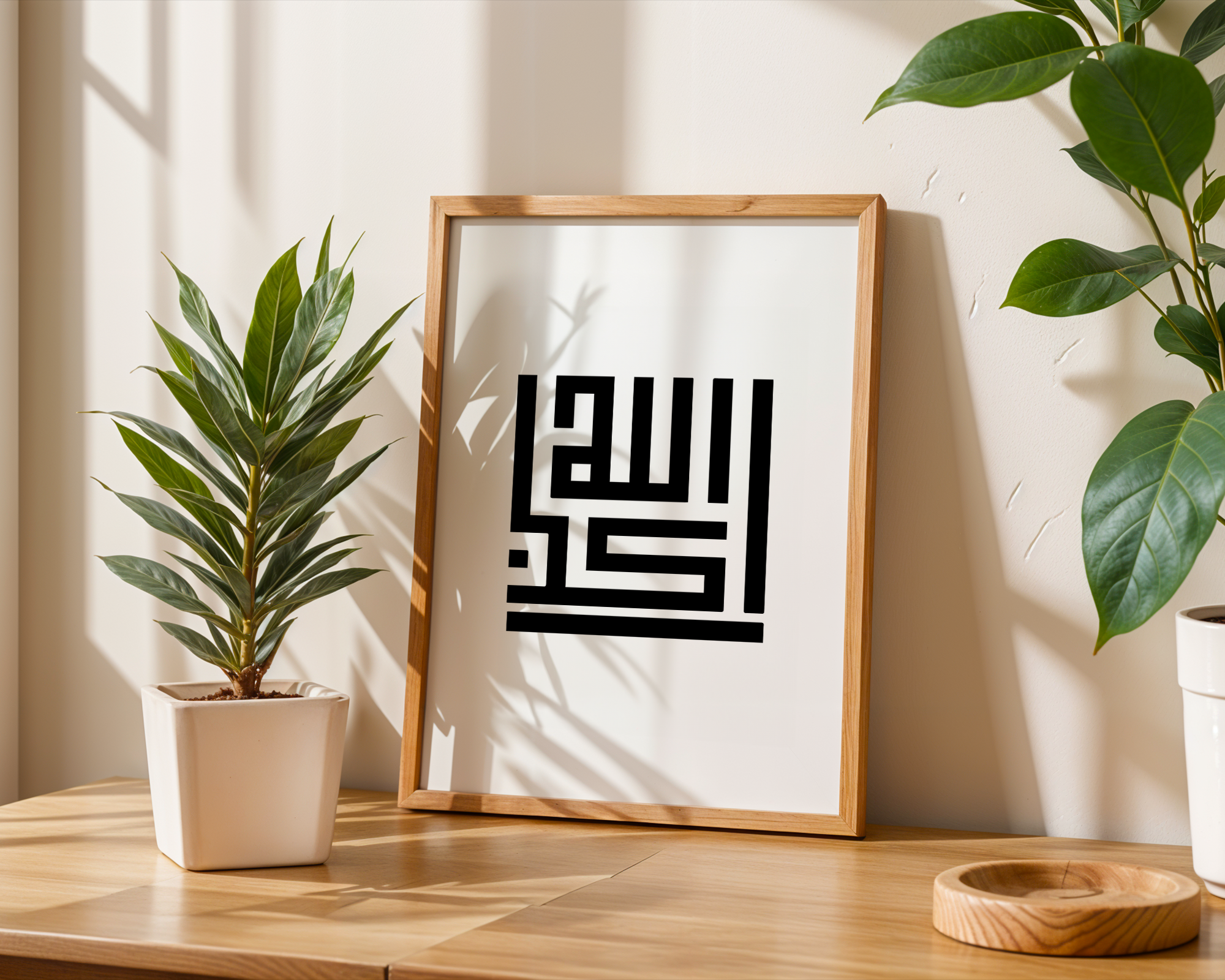 Alhamdulillah Minimal Kufic Calligraphy black & white Islamic wall art poster