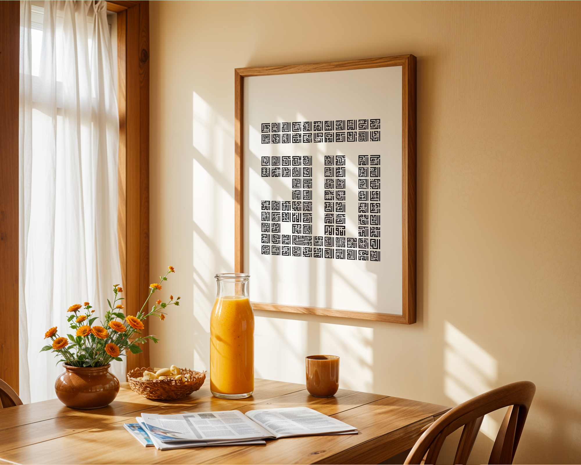 99 names of Allah Minimal Kufic Calligraphy black & white Islamic wall art poster