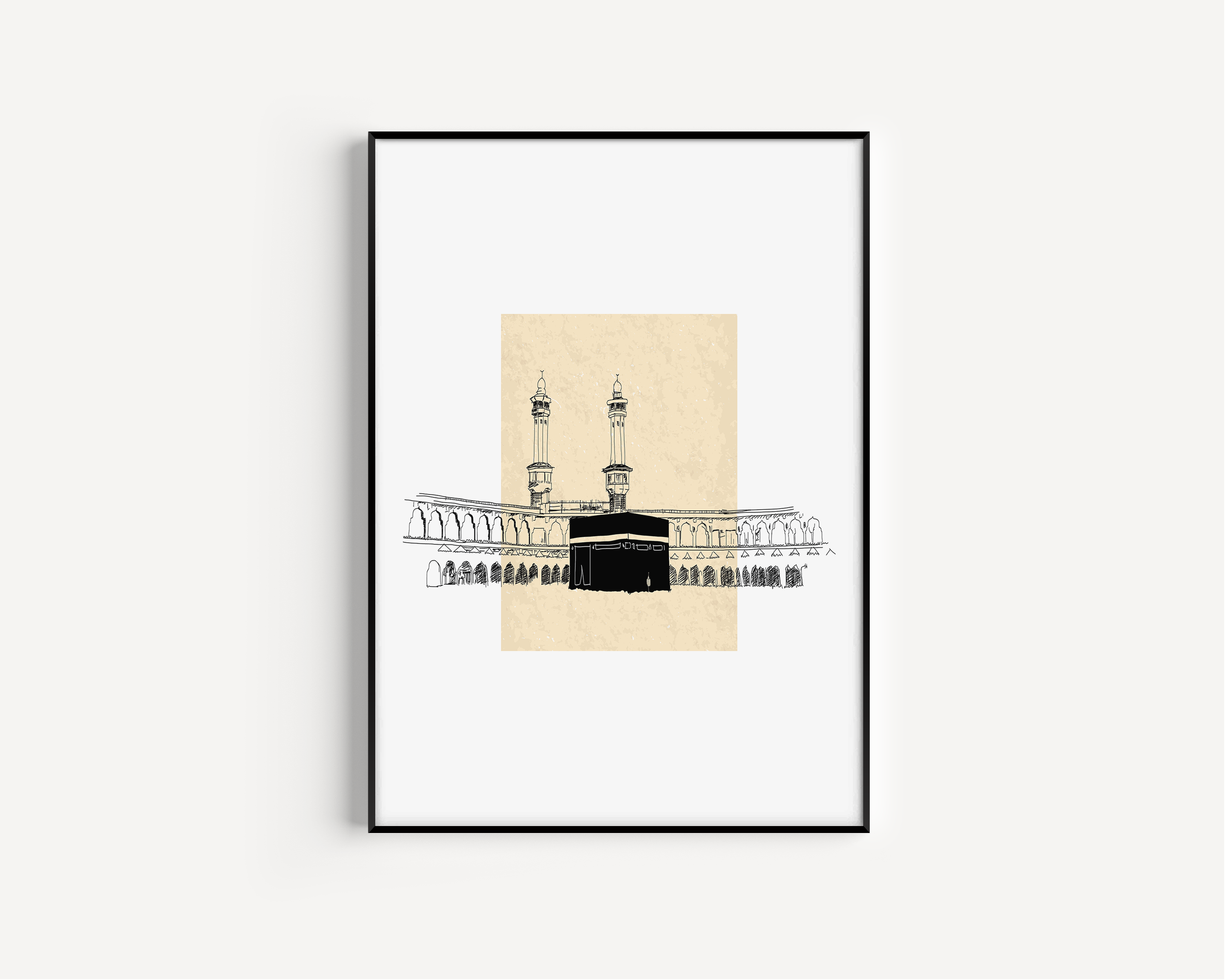 Kaabah Beige Sketch Islamic Wall Art, Arabic Islamic Calligraphy wall art poster