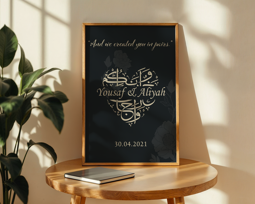 Nikah Print for Couple, Islamic Wedding Gift, Personalised Gifts, Newlyweds Name Print, Nikah Gifts, Muslims Couple Anniversary Gift for Her