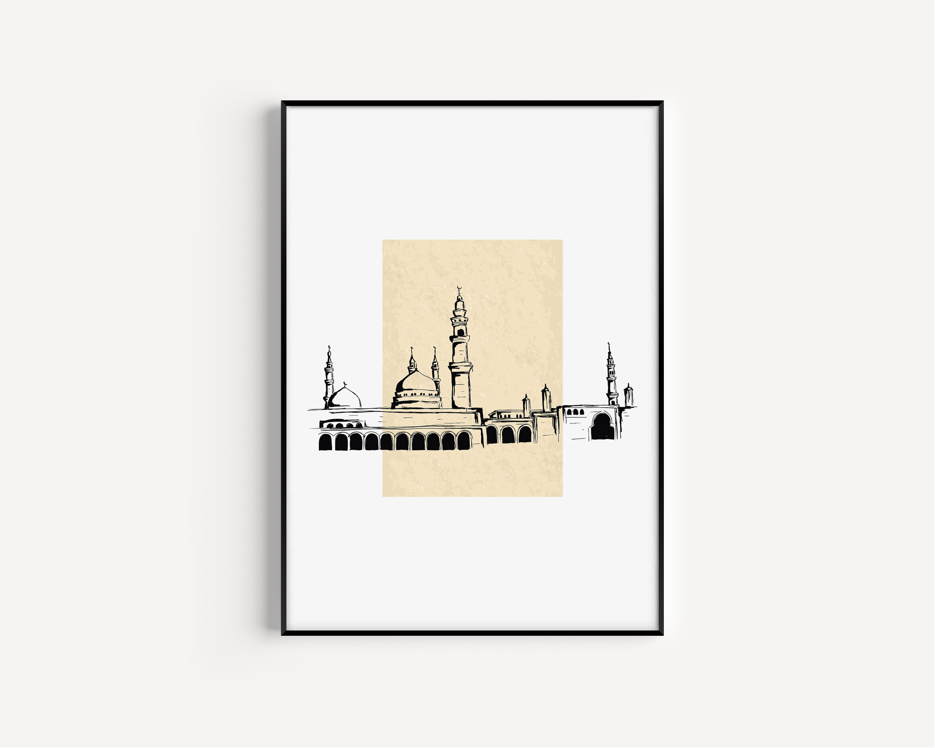 Masjid Beige Sketch Islamic Wall Art, Arabic Islamic Calligraphy wall art poster