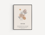 Shukr Beige Floral Calligraphy Islamic Wall Art, Arabic Islamic Calligraphy wall art poster