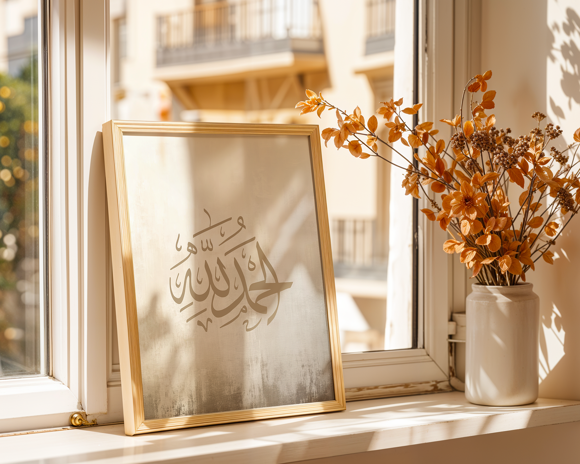 Alhamdulillah Taupe Colour Modern Wall Art Print