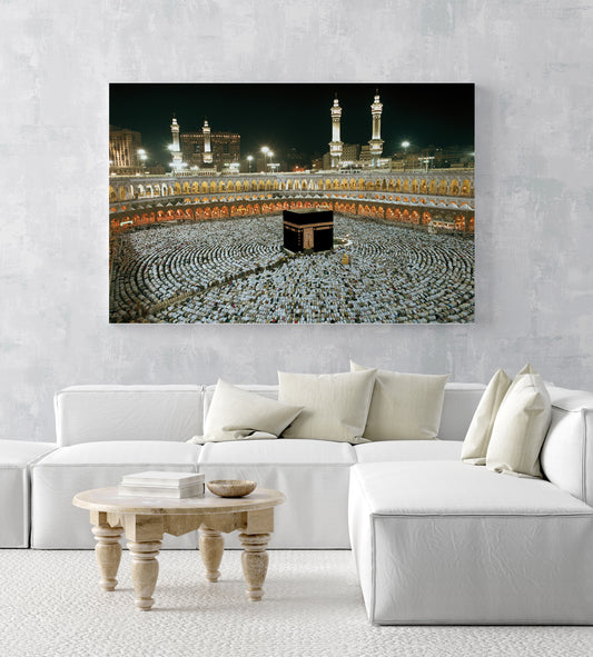 Kaaba At Night Islamic Canvas | Islamic Wall Decor Arabic Calligraphy Canvas Wall Art