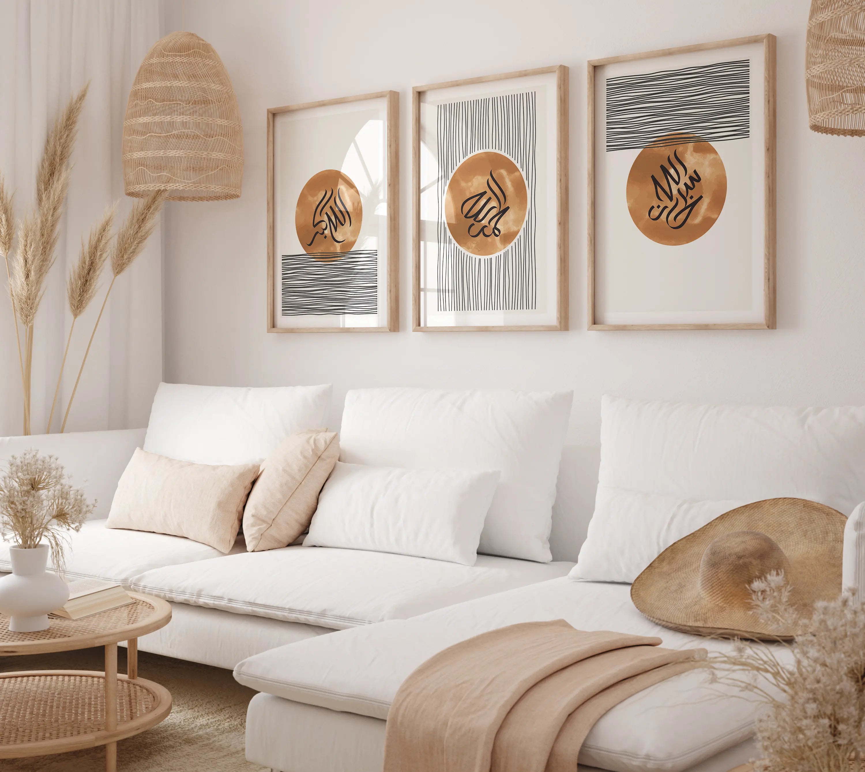 Islamic Wall Art 3x Dhikr Islamic Calligraphy Boho Theme