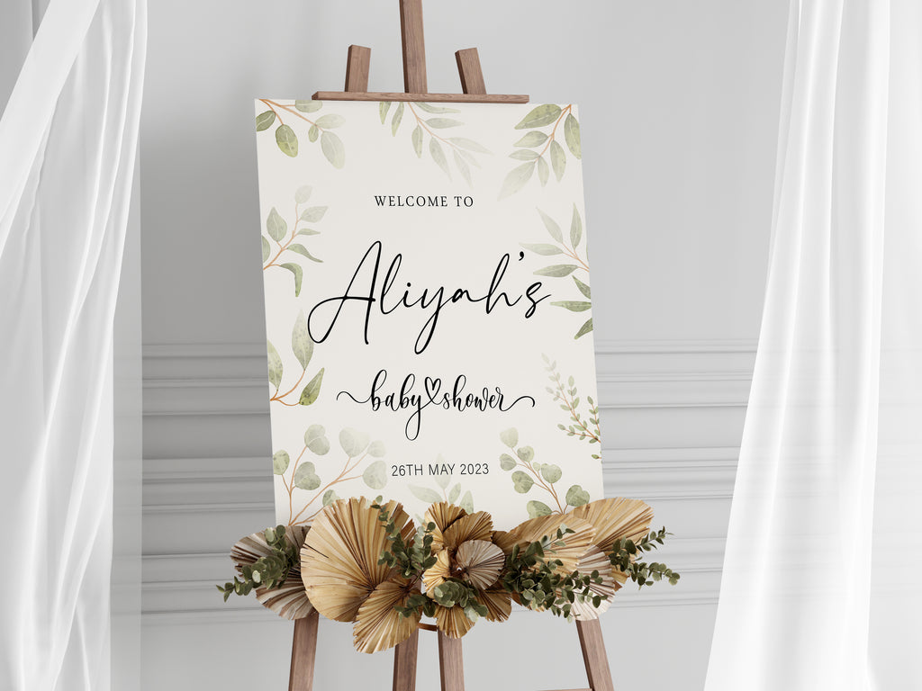 Sage Green Botanical Eucalyptus Baby Shower Welcome Sign | Custom Greenery Sign | Baby Shower Decor