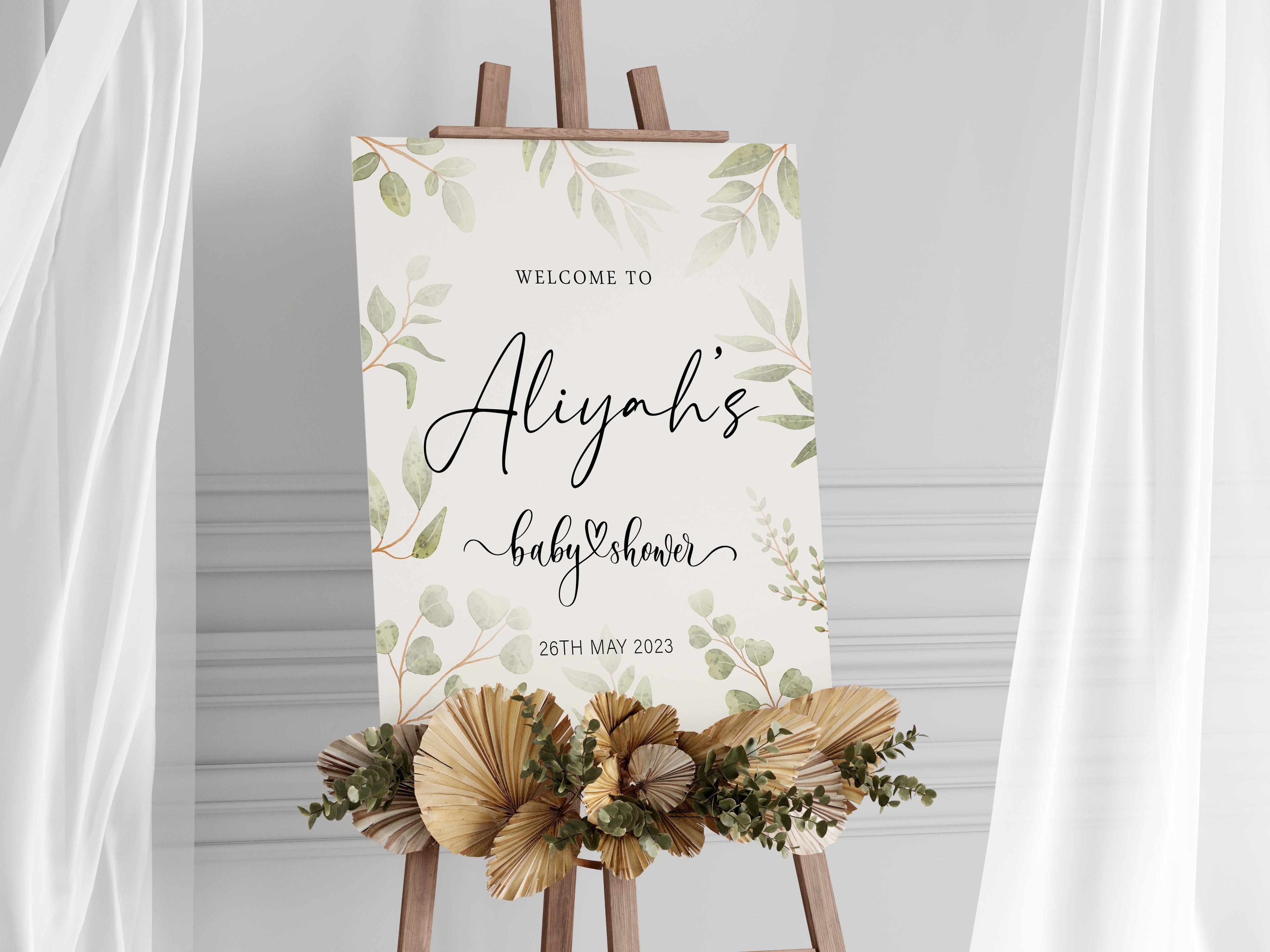Sage Green Botanical Eucalyptus Baby Shower Welcome Sign | Custom Greenery Sign | Baby Shower Decor