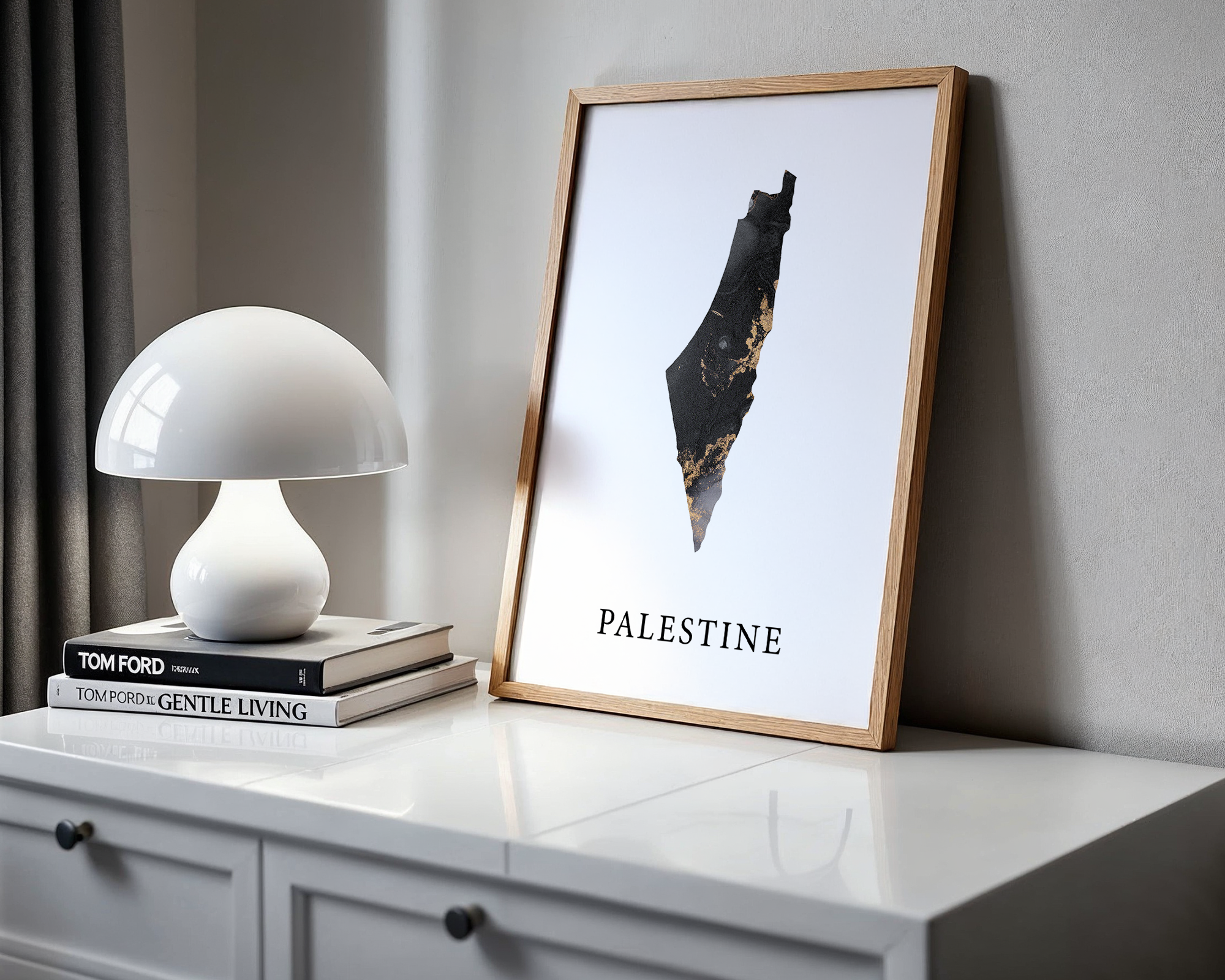 Grey & Gold Alcohol Ink Palestine Map Islamic Wall Art Print