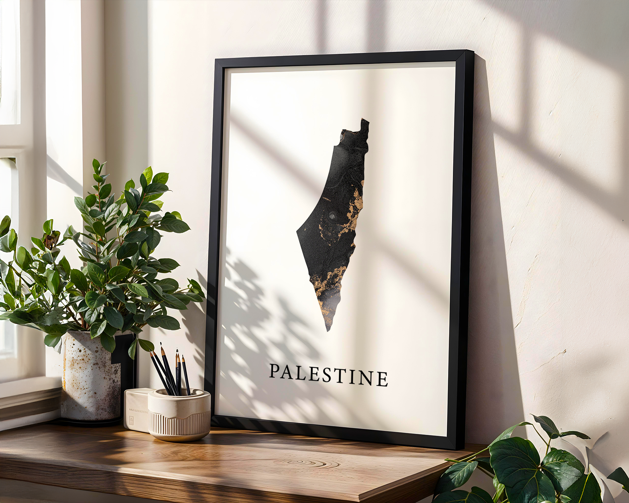 Grey & Gold Alcohol Ink Palestine Map Islamic Wall Art Print