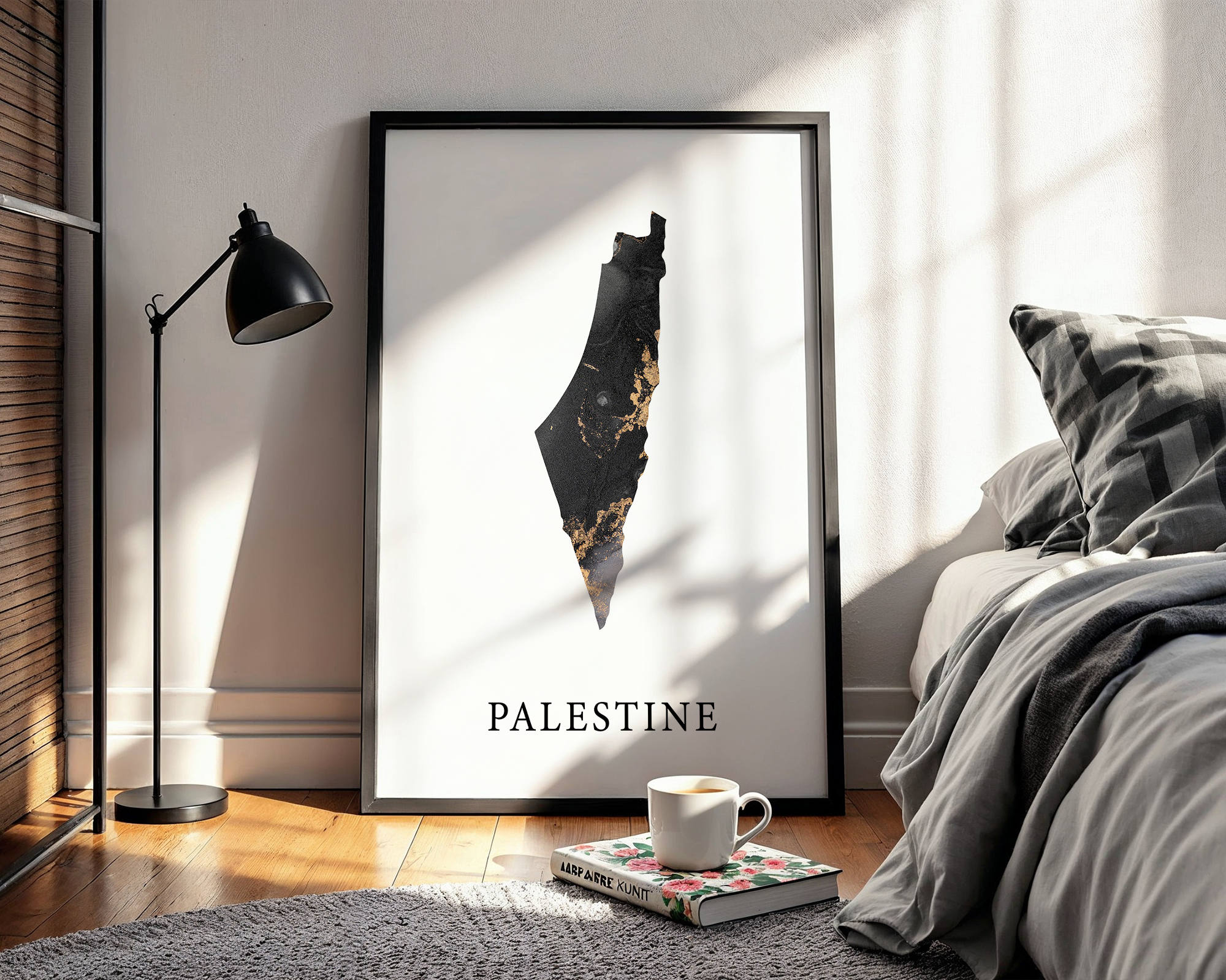 Grey & Gold Alcohol Ink Palestine Map Islamic Wall Art Print
