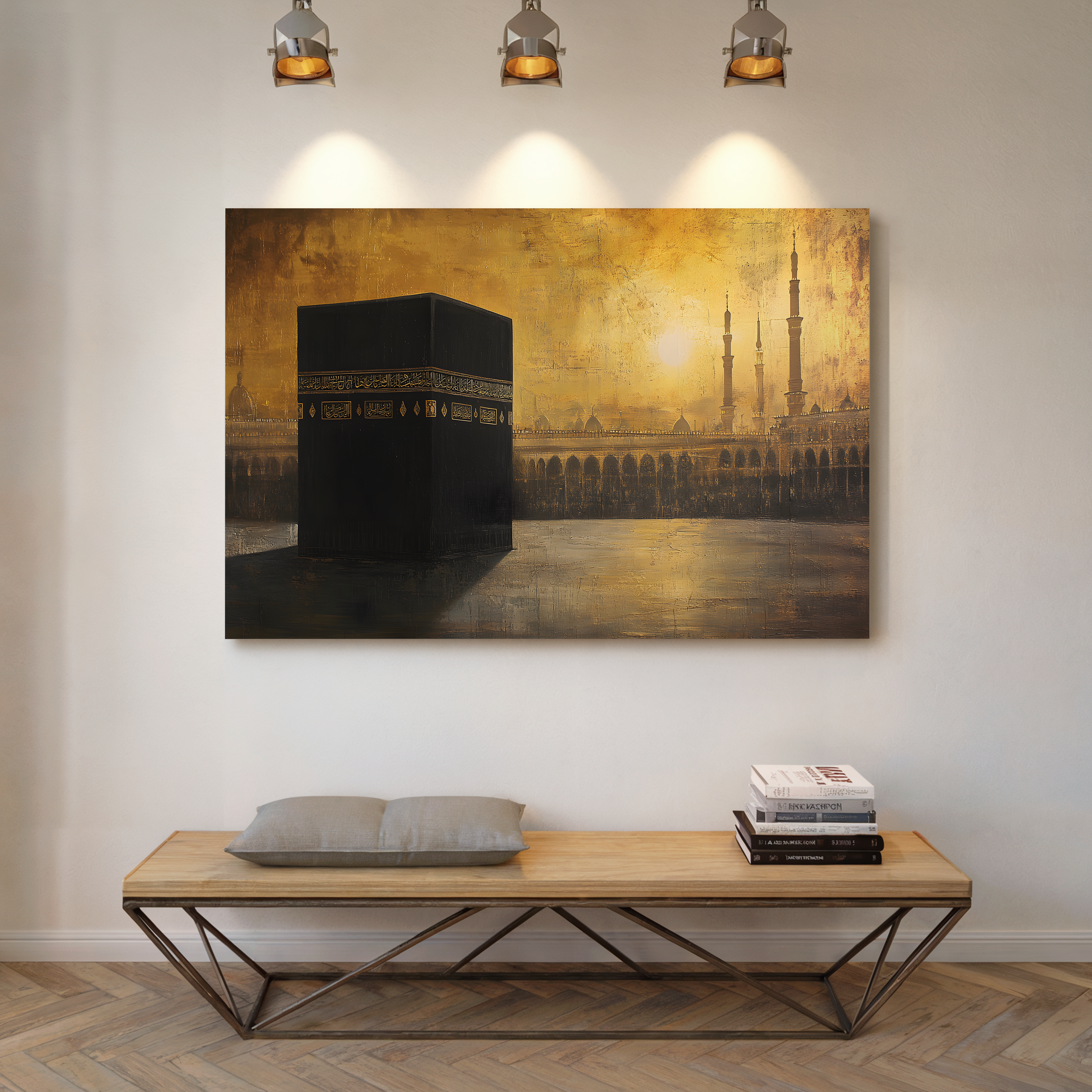 Kaabah Painting Gold Canvas Wall Art | Islamic Wall Decor