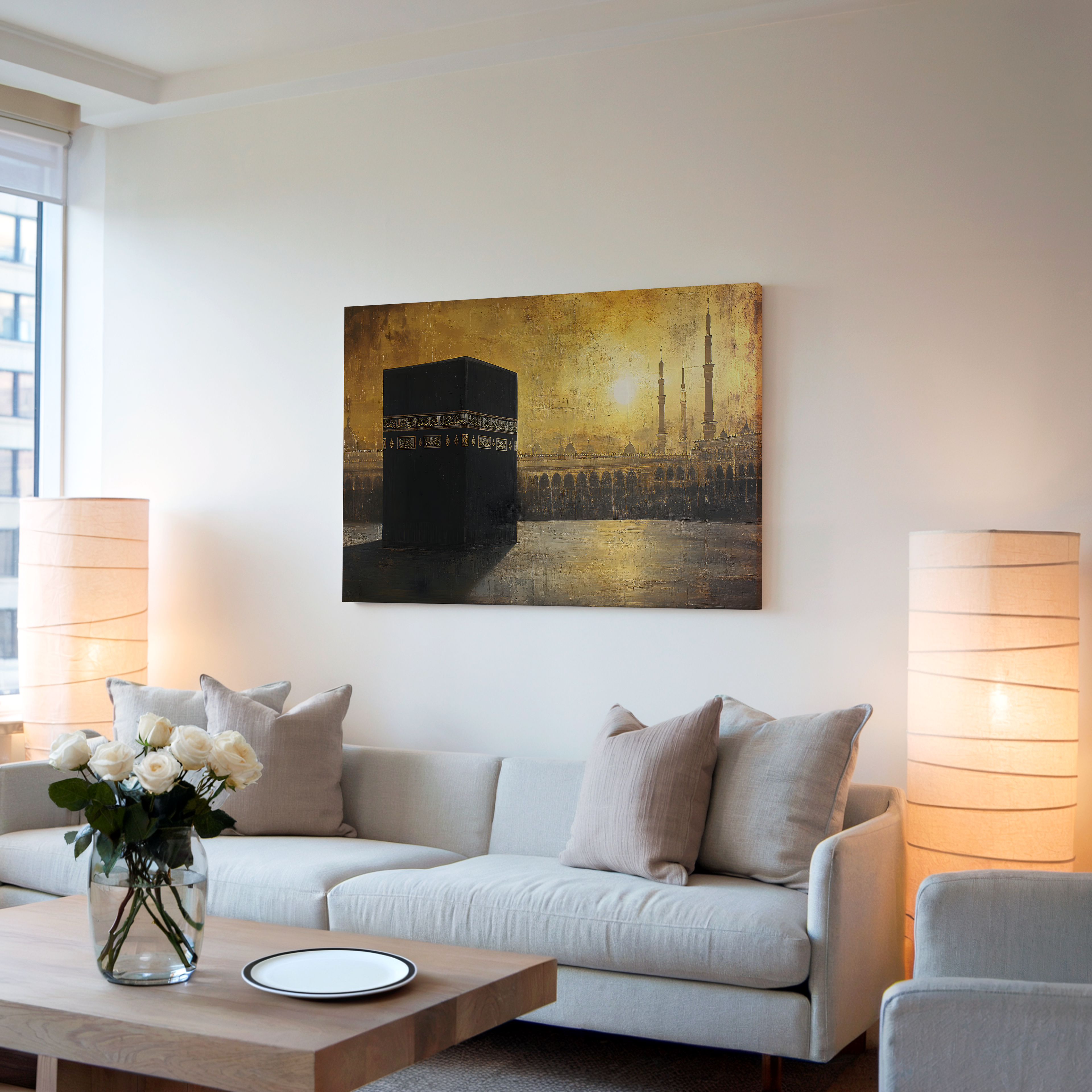 Kaabah Painting Gold Canvas Wall Art | Islamic Wall Decor