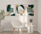 Islamic Wall Art 3x Green & Gold Tasbih Abstract Art