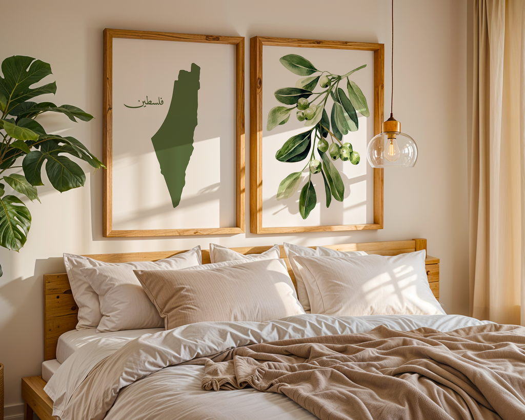 Set of 2 Palestine Map Olive Tree Watercolour Islamic Wall Art Prints