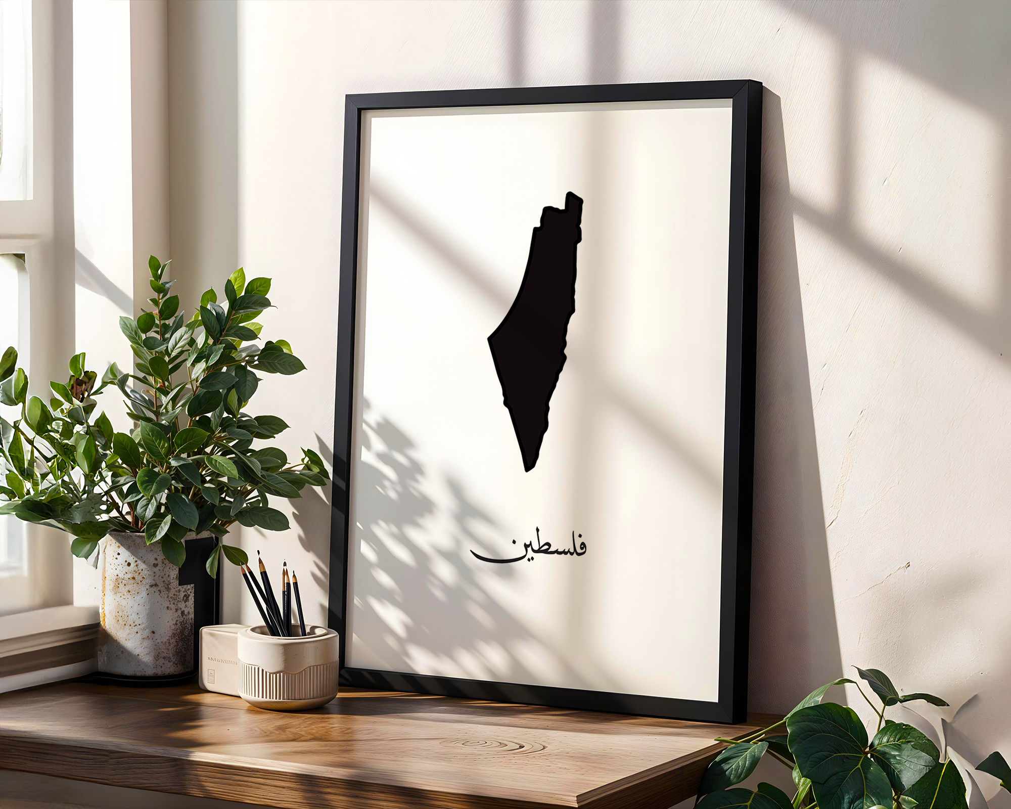 Palestine Map Black & White Wall Art Print Poster