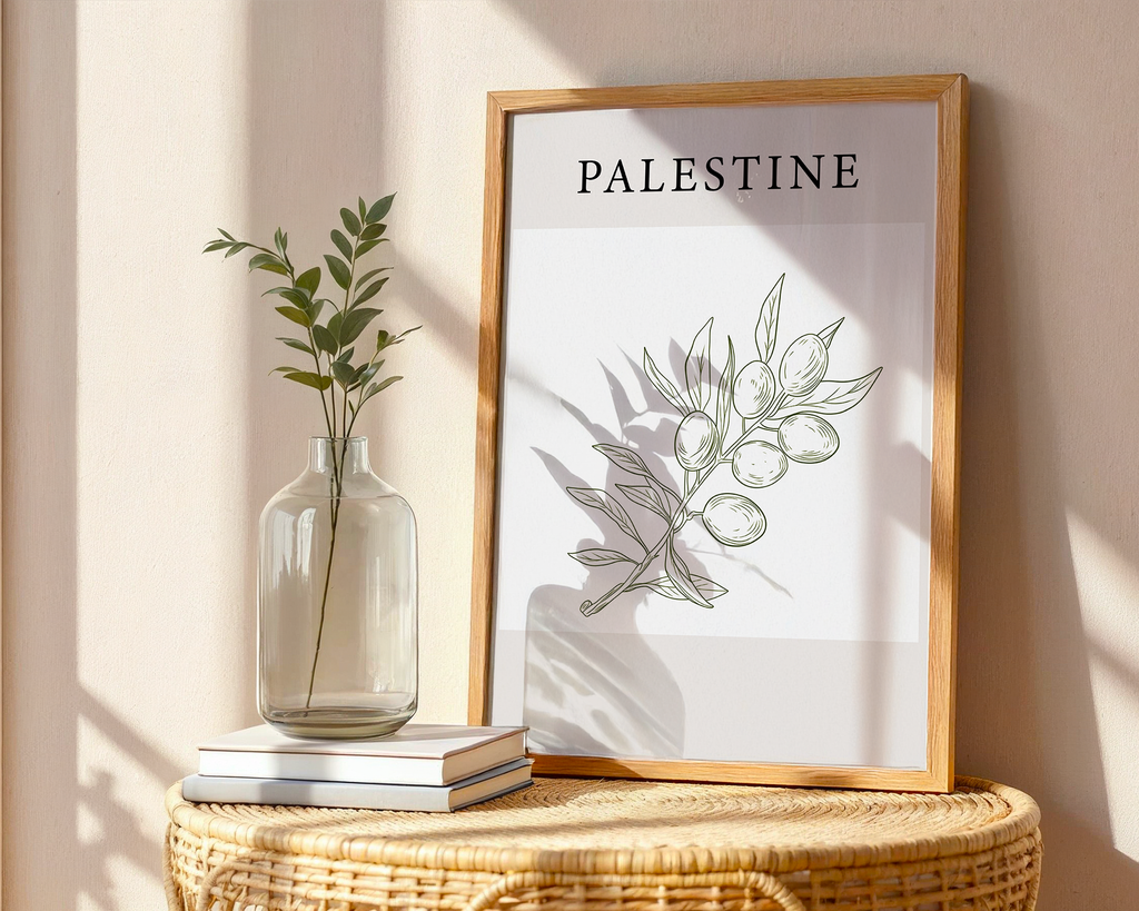 Palestine Olive Tree Grey Wall Art Print