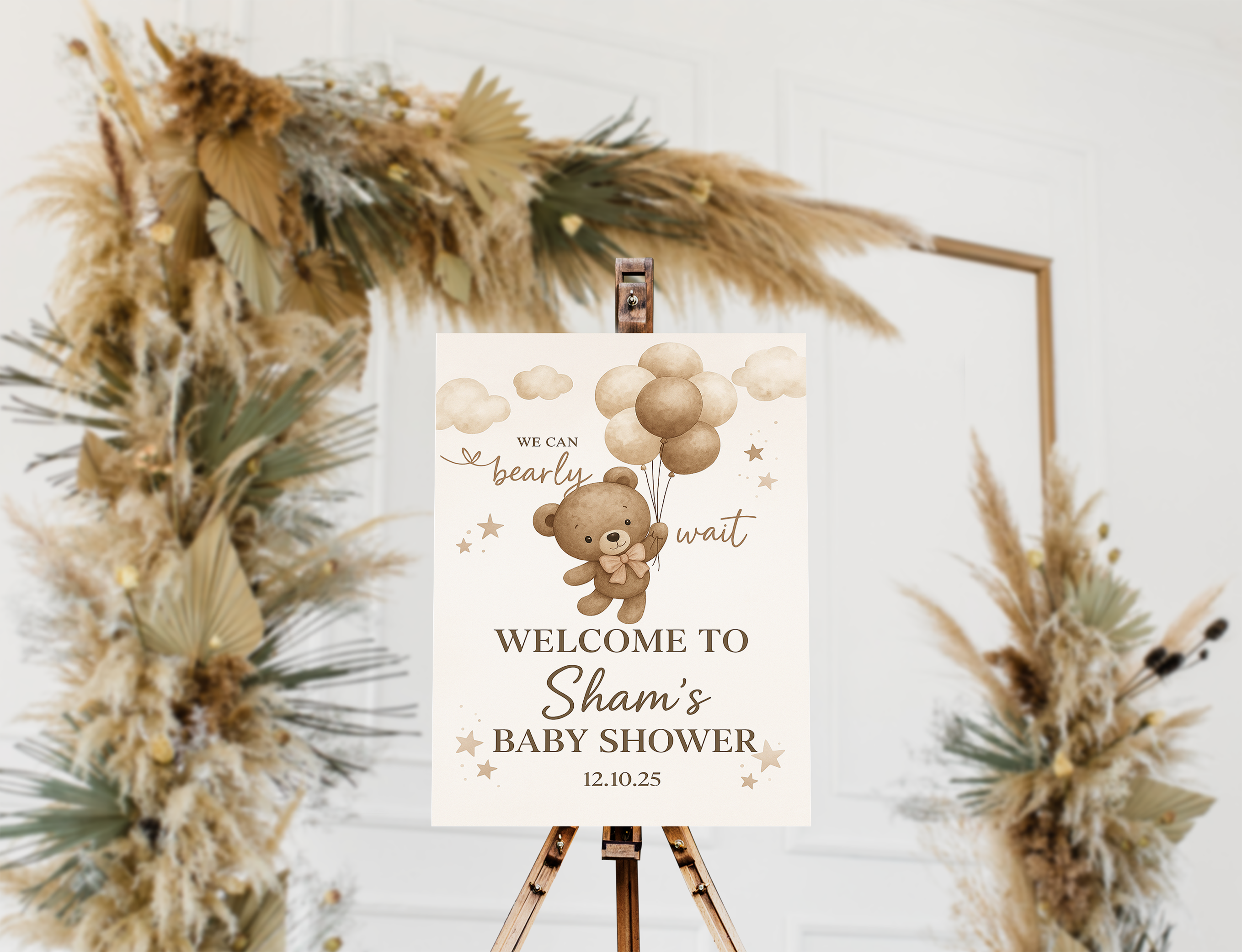 Custom Baby Shower Welcome Sign, We can Bearly Wait Teddy with Balloons Welcome Poster
