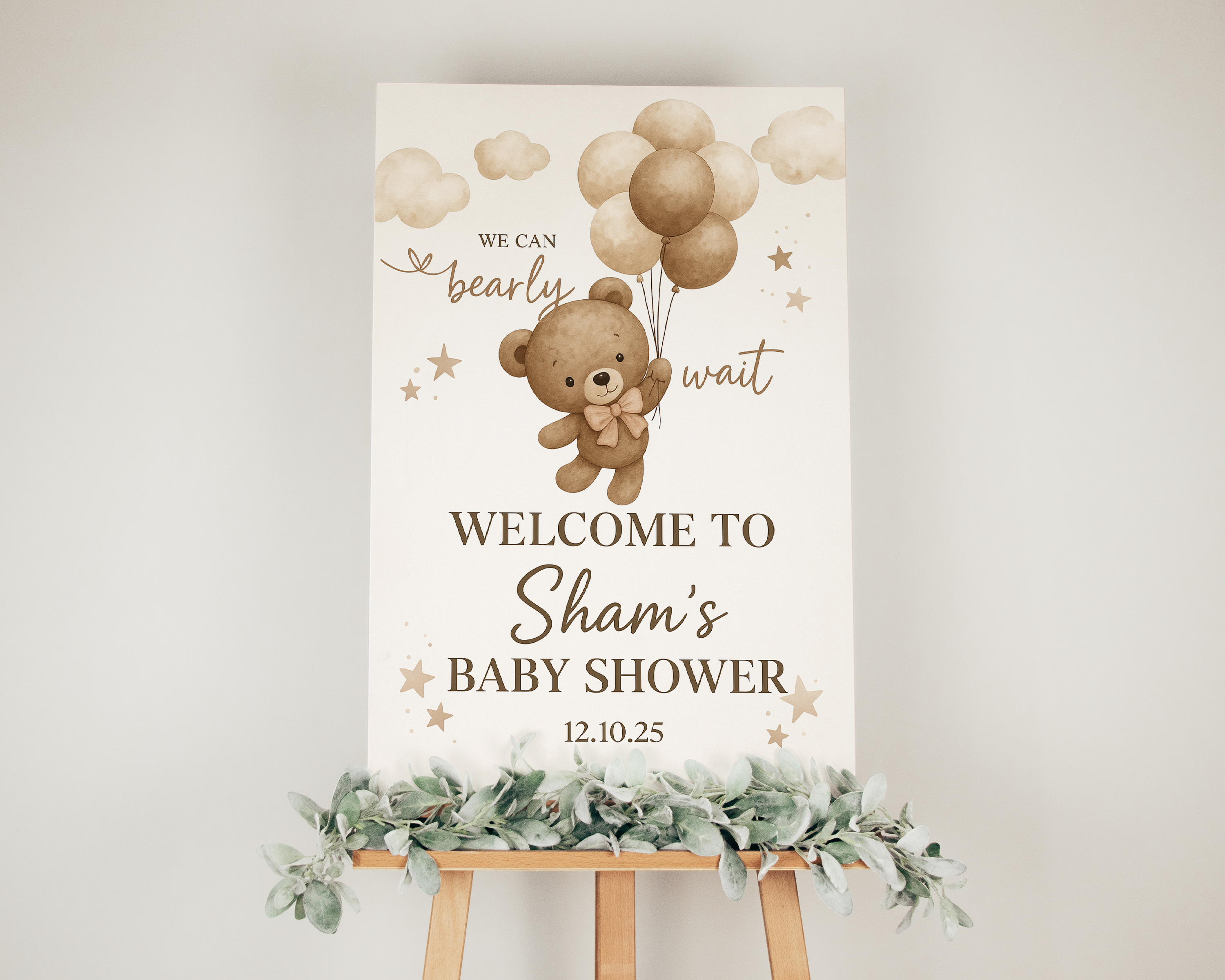 Custom Baby Shower Welcome Sign, We can Bearly Wait Teddy with Balloons Welcome Poster