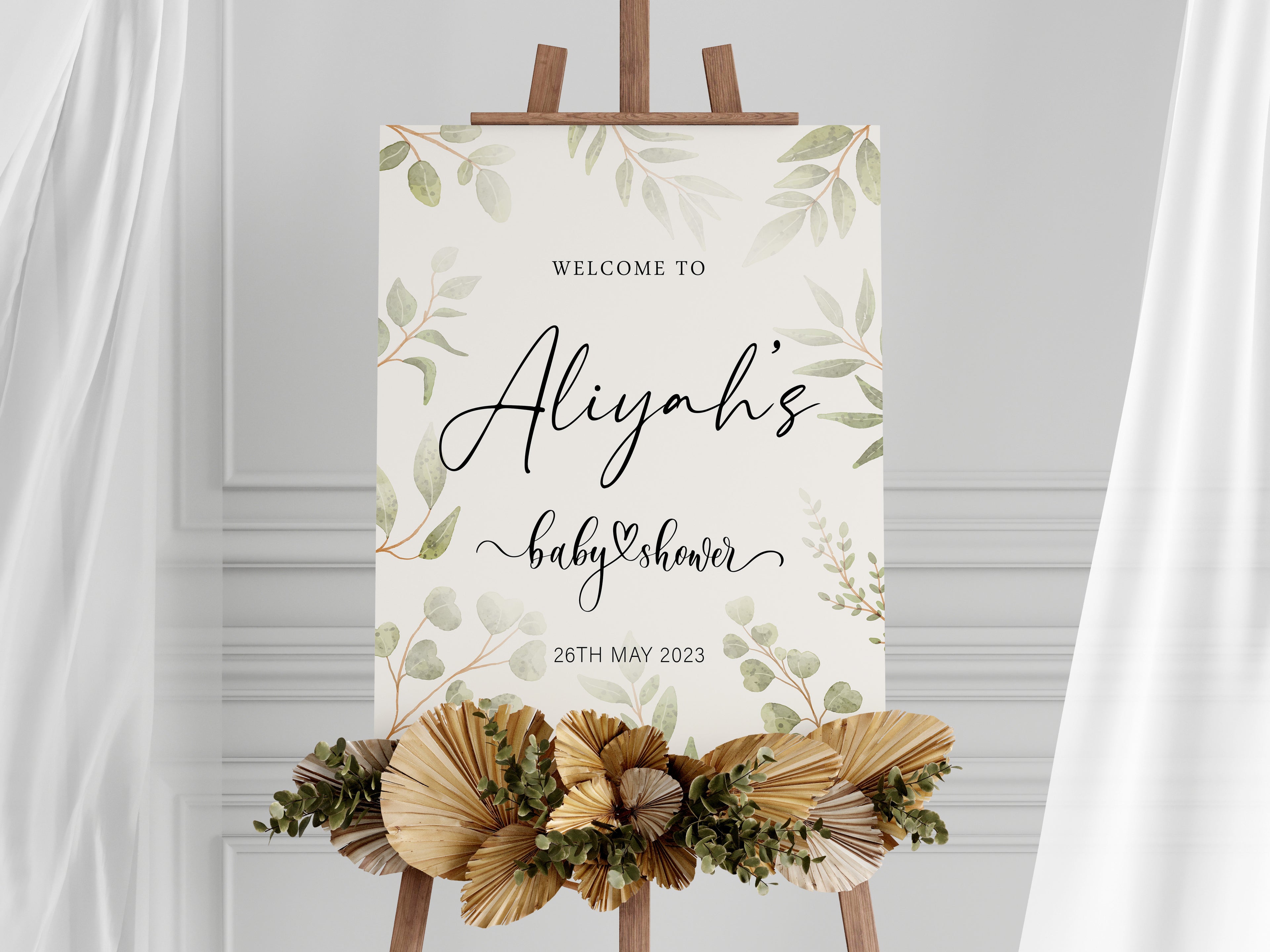Sage Green Botanical Eucalyptus Baby Shower Welcome Sign | Custom Greenery Sign | Baby Shower Decor
