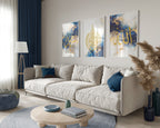 Islamic Wall Art 3x Royal Blue & Gold Muahammad, Ayatul Kursi & Allah Arabic Calligraphy