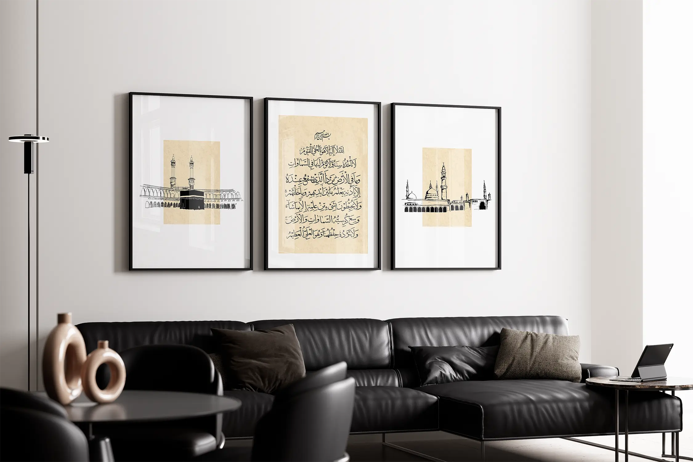 Islamic Wall Art 3x The Kaaba, Masjid Nabwi & Ayatul Kursi Arabic Calligraphy
